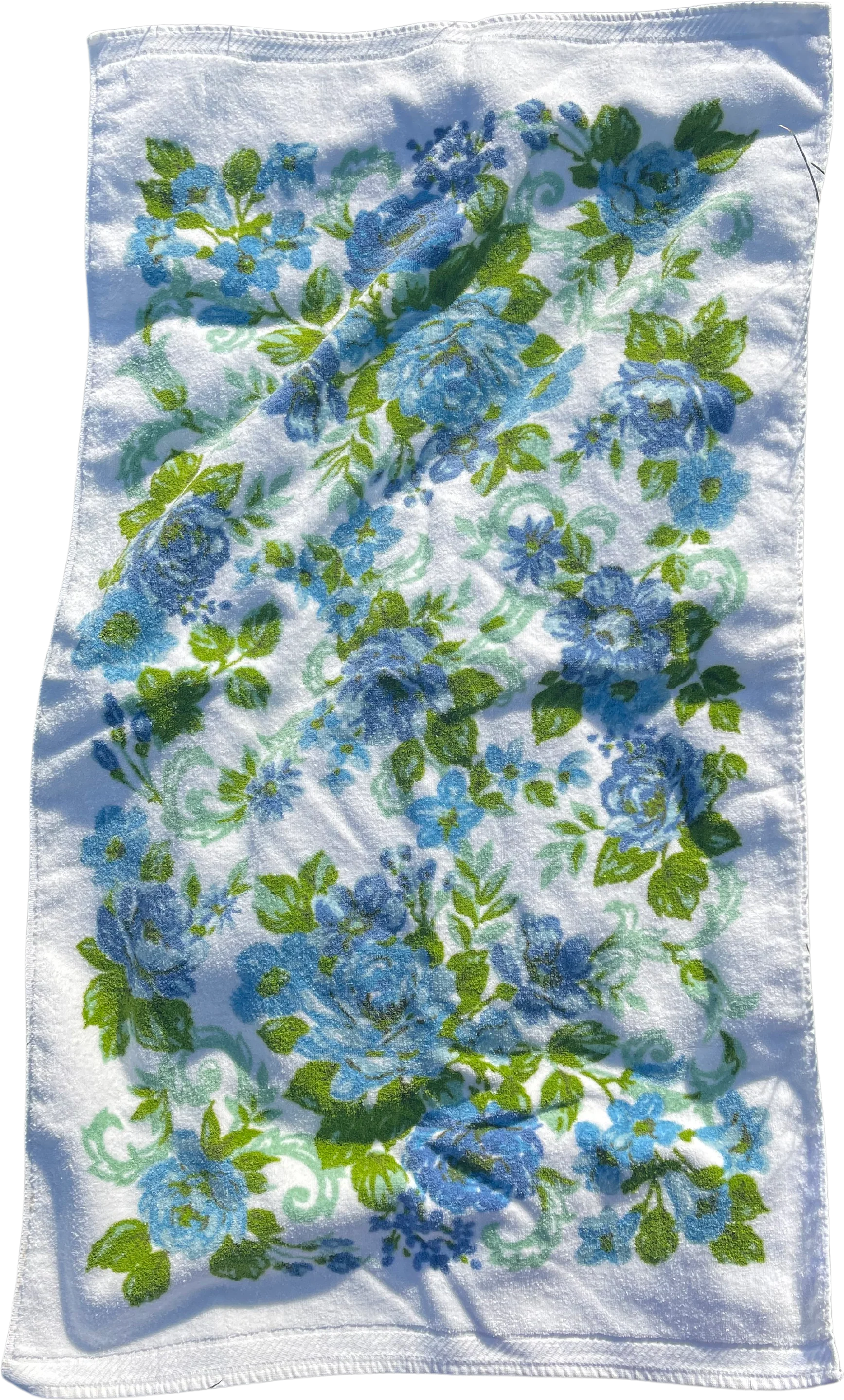 60s/70s Vintage Blue Floral Cotton Bath Towel Steven Utica By Stevens Utica