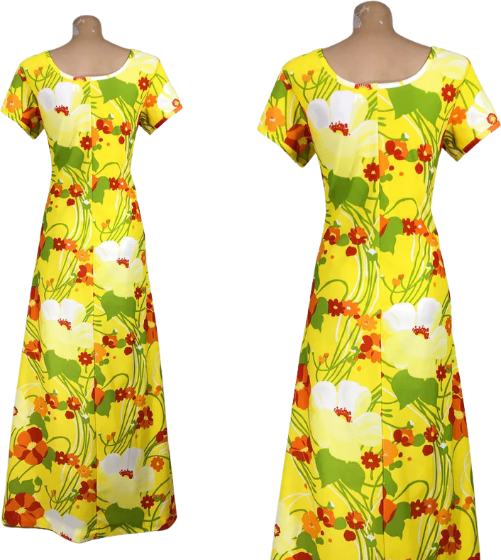 60s/70s Vintage Bright Floral Hawaiian Maxi Dress - Image 2