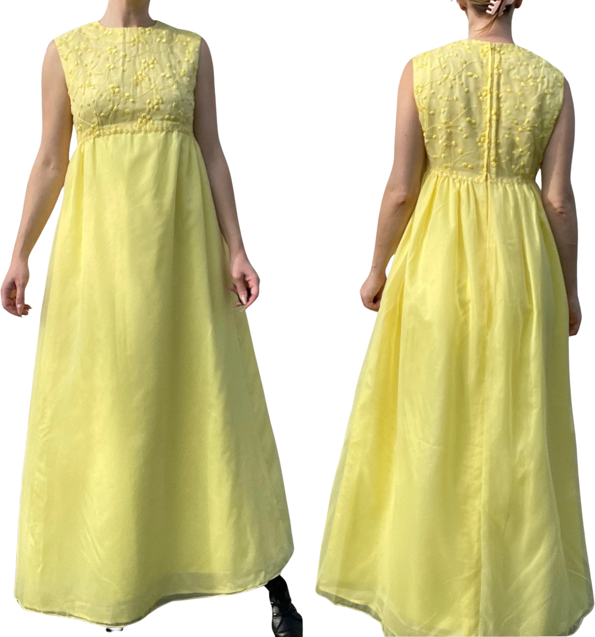 60s/70s Vintage Bright Yellow Floral Maxi Dress - Image 2