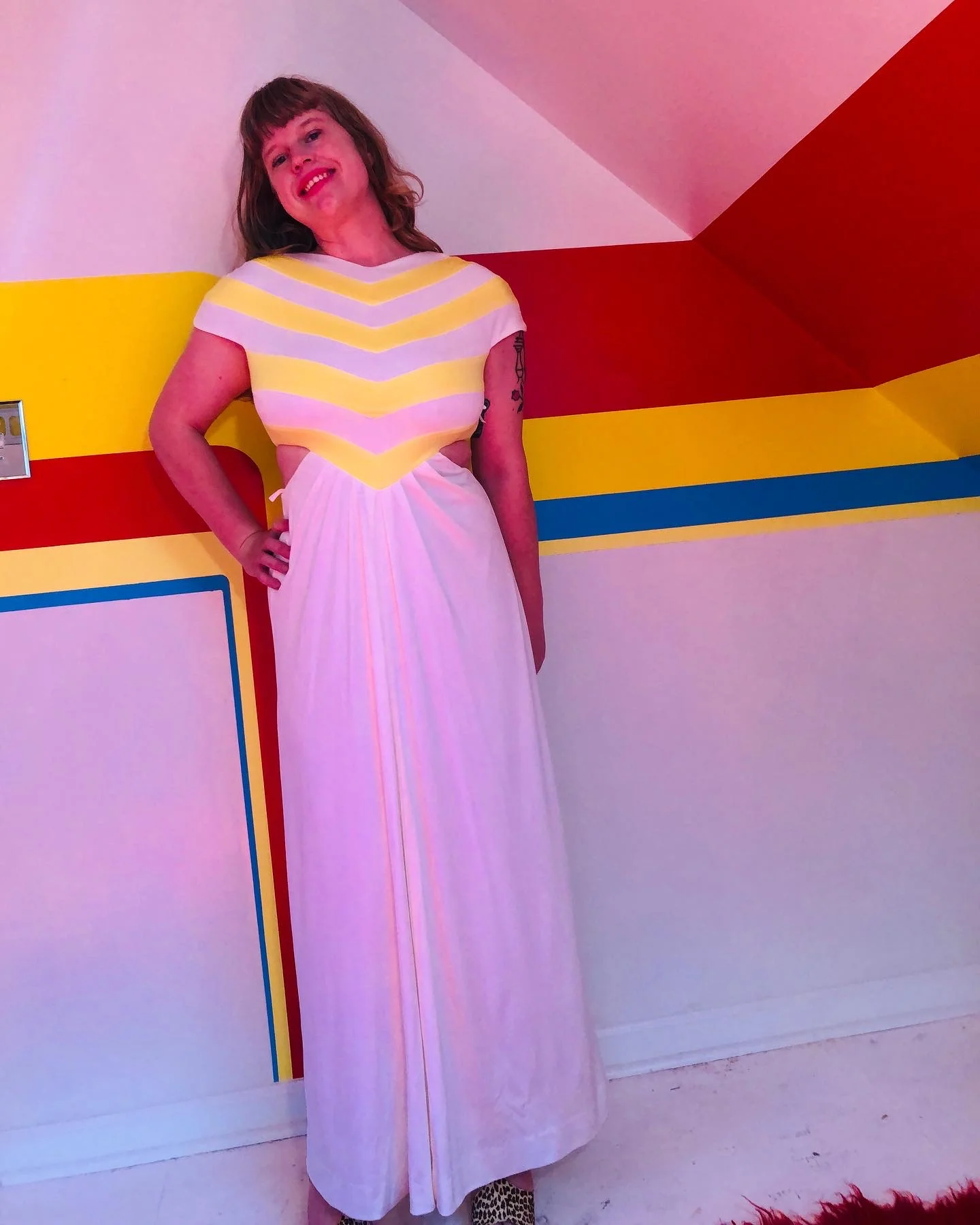 60s/70s Vintage Cutout Midriff Cocktail Dress Gown By Estevez - Image 4