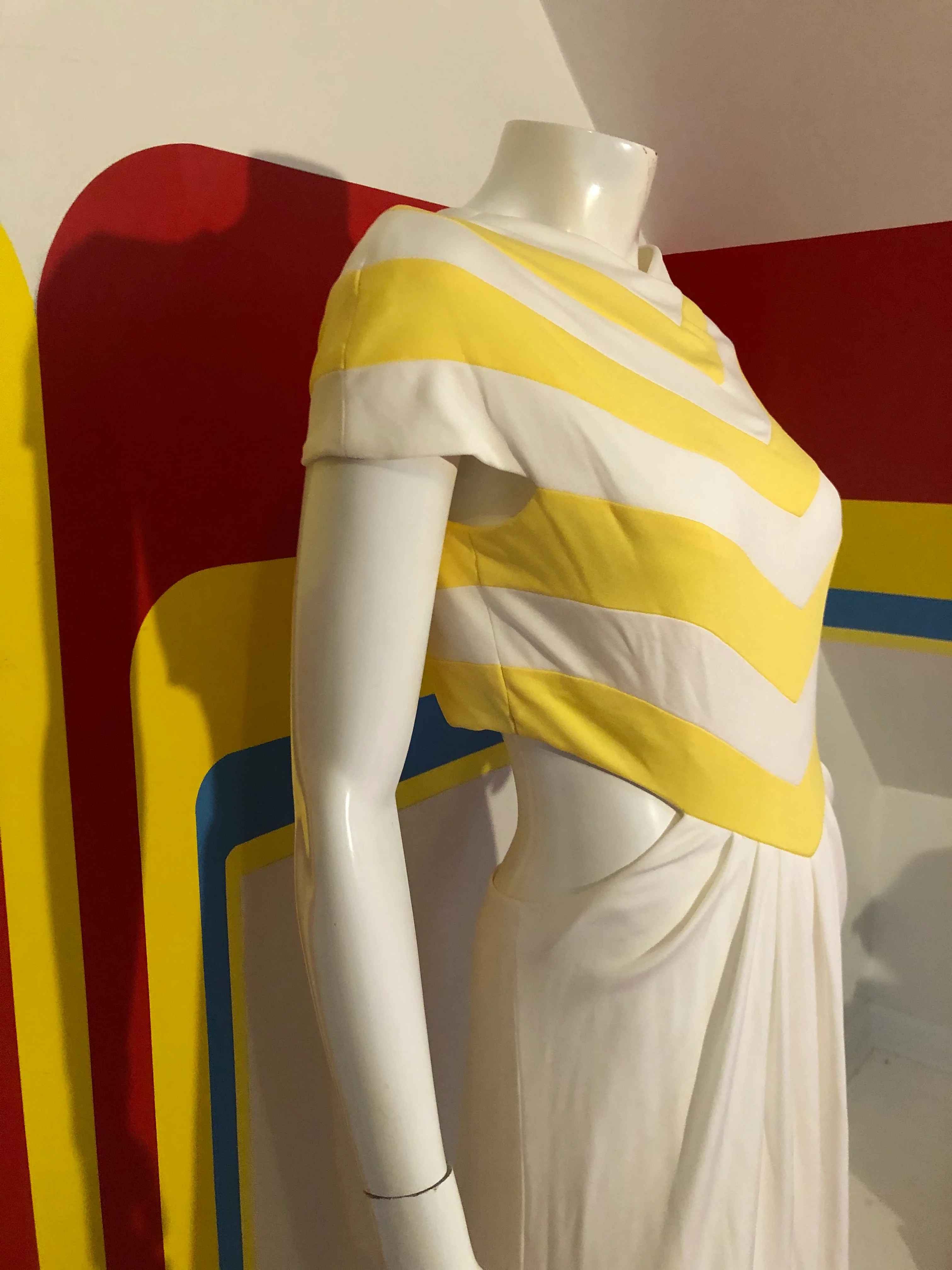 60s/70s Vintage Cutout Midriff Cocktail Dress Gown By Estevez - Image 7