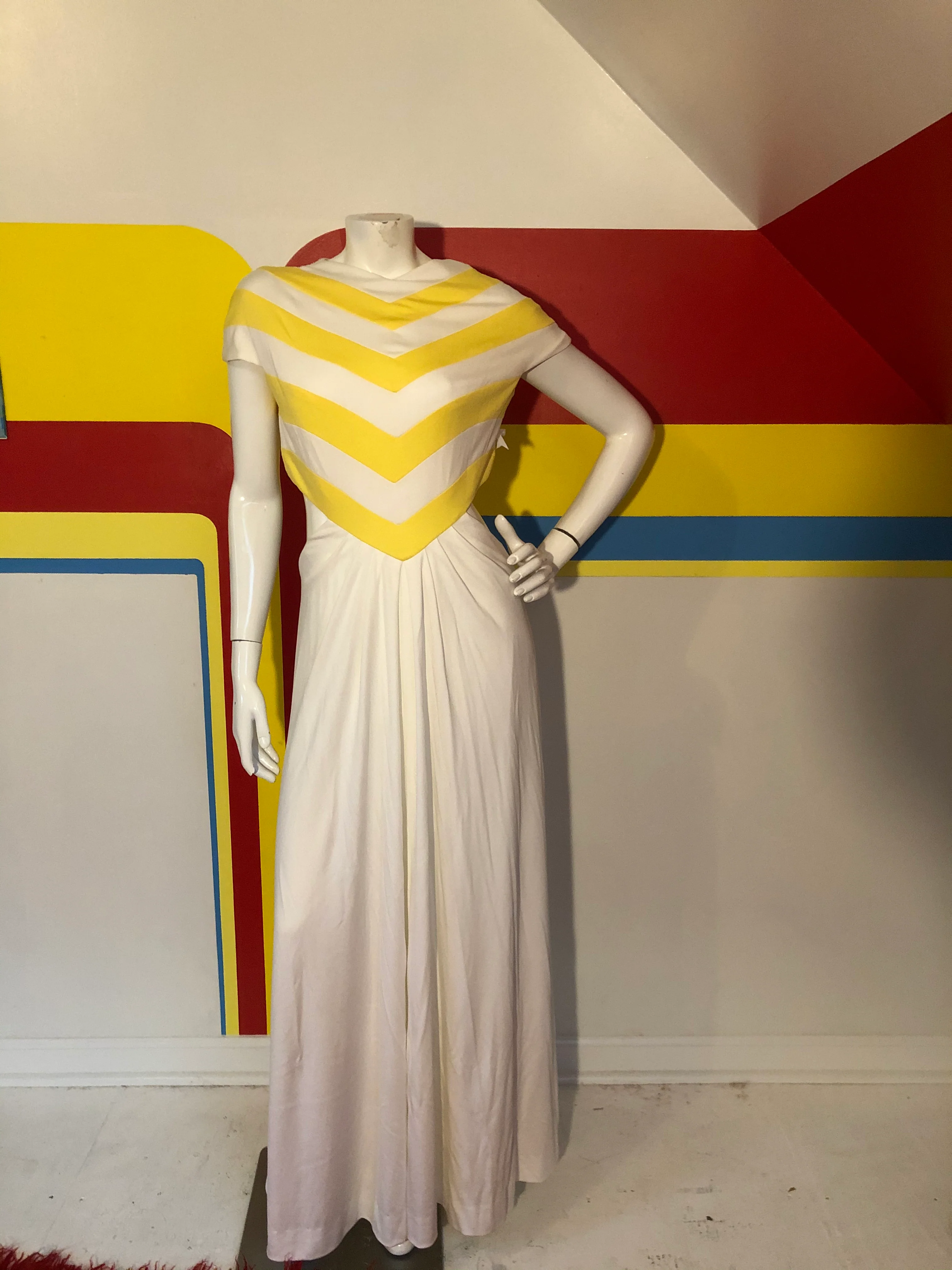 60s/70s Vintage Cutout Midriff Cocktail Dress Gown By Estevez - Image 8