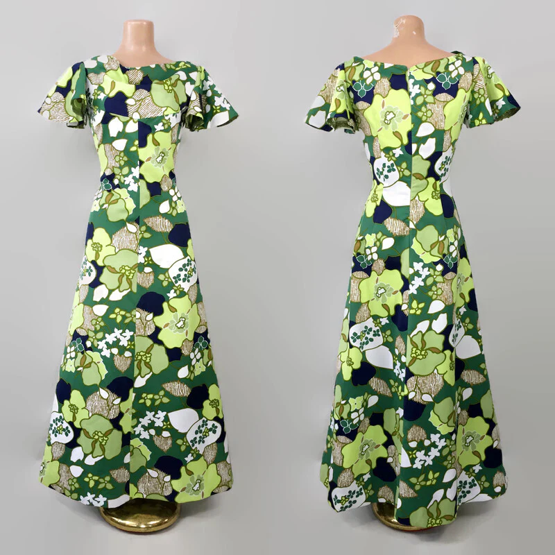 60s/70s Vintage Floral Hawaiian Print Maxi Dress - Image 3