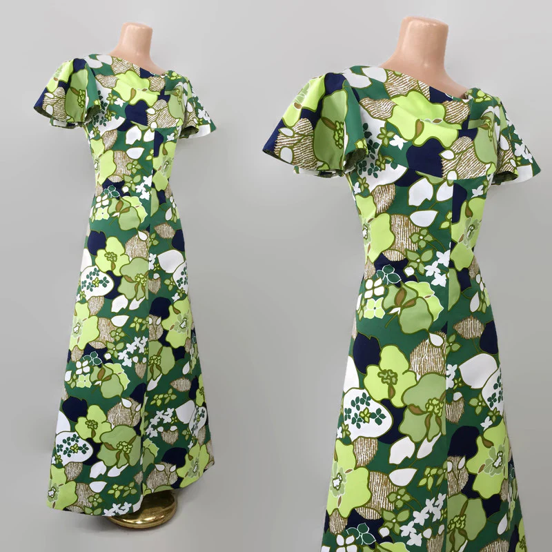 60s/70s Vintage Floral Hawaiian Print Maxi Dress - Image 6