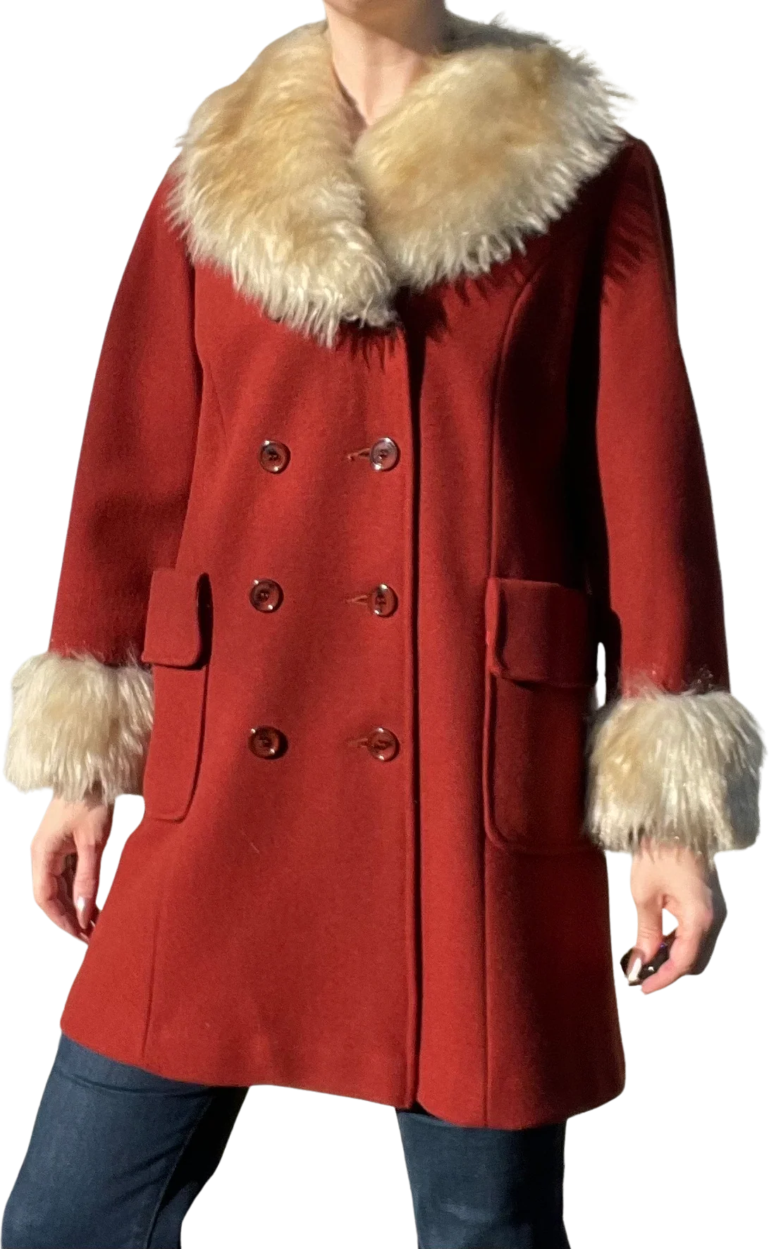 60s/70s Vintage Penny Lane Style Coat | Faux Fur Collar By Sears Fashions
