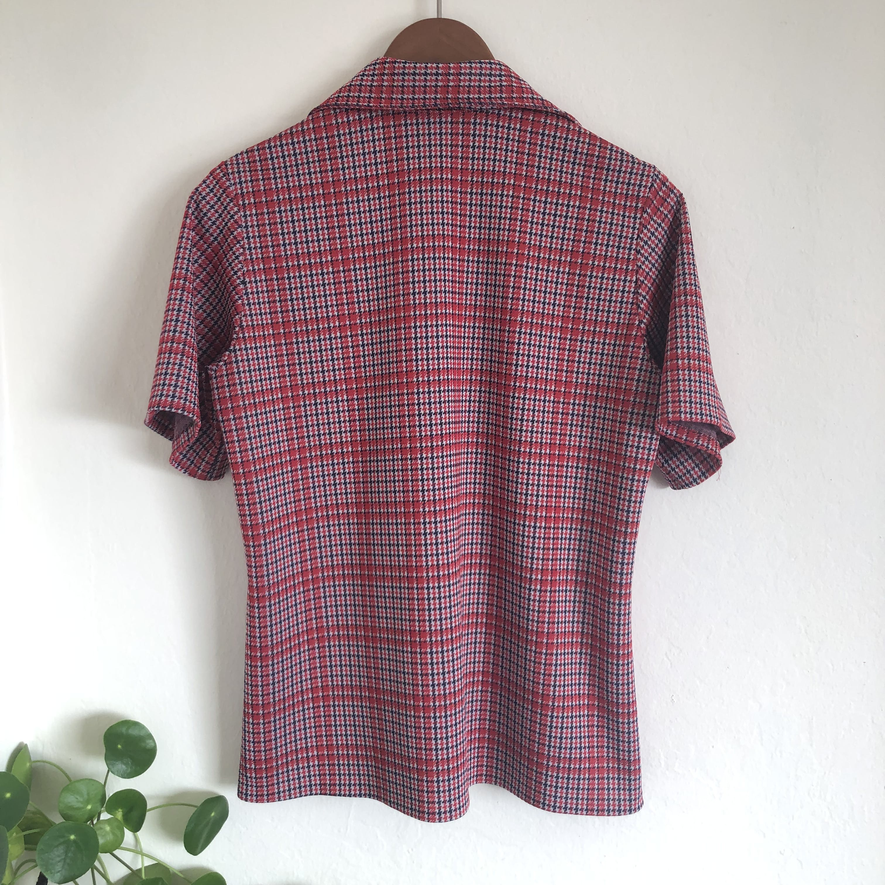 60s/70s Vintage Red Plaid Mod Shirt Houndstooth by American Vintage - Image 3