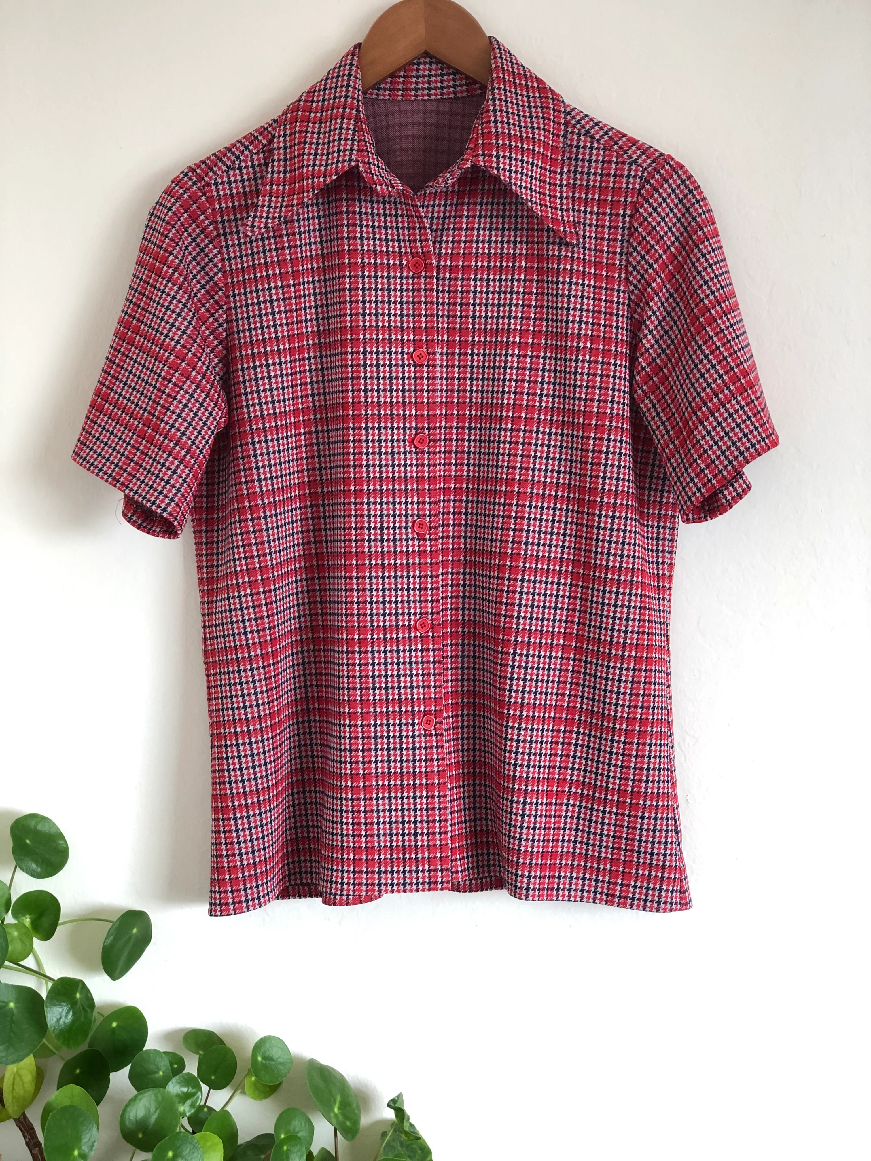60s/70s Vintage Red Plaid Mod Shirt Houndstooth by American Vintage - Image 4
