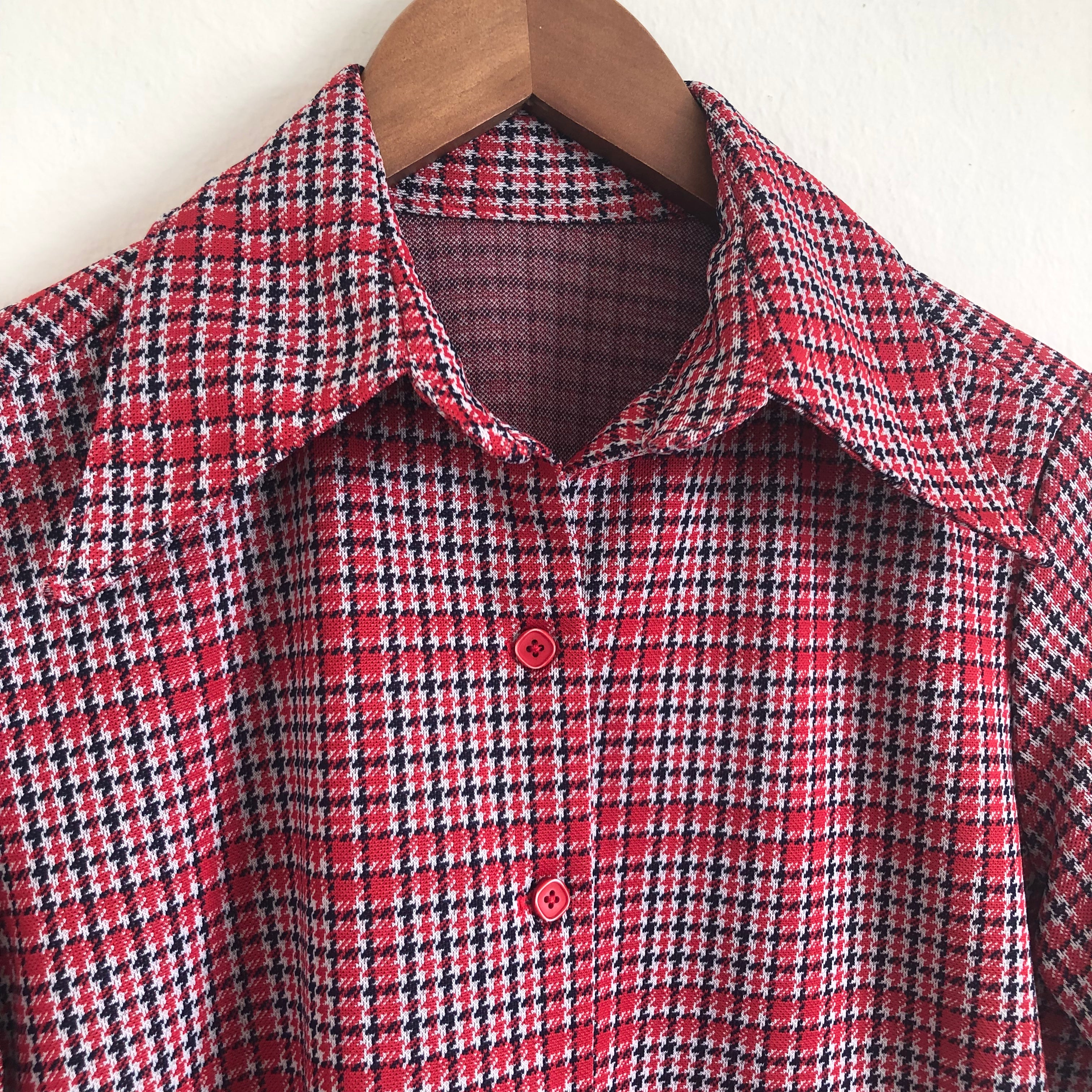 60s/70s Vintage Red Plaid Mod Shirt Houndstooth by American Vintage - Image 5