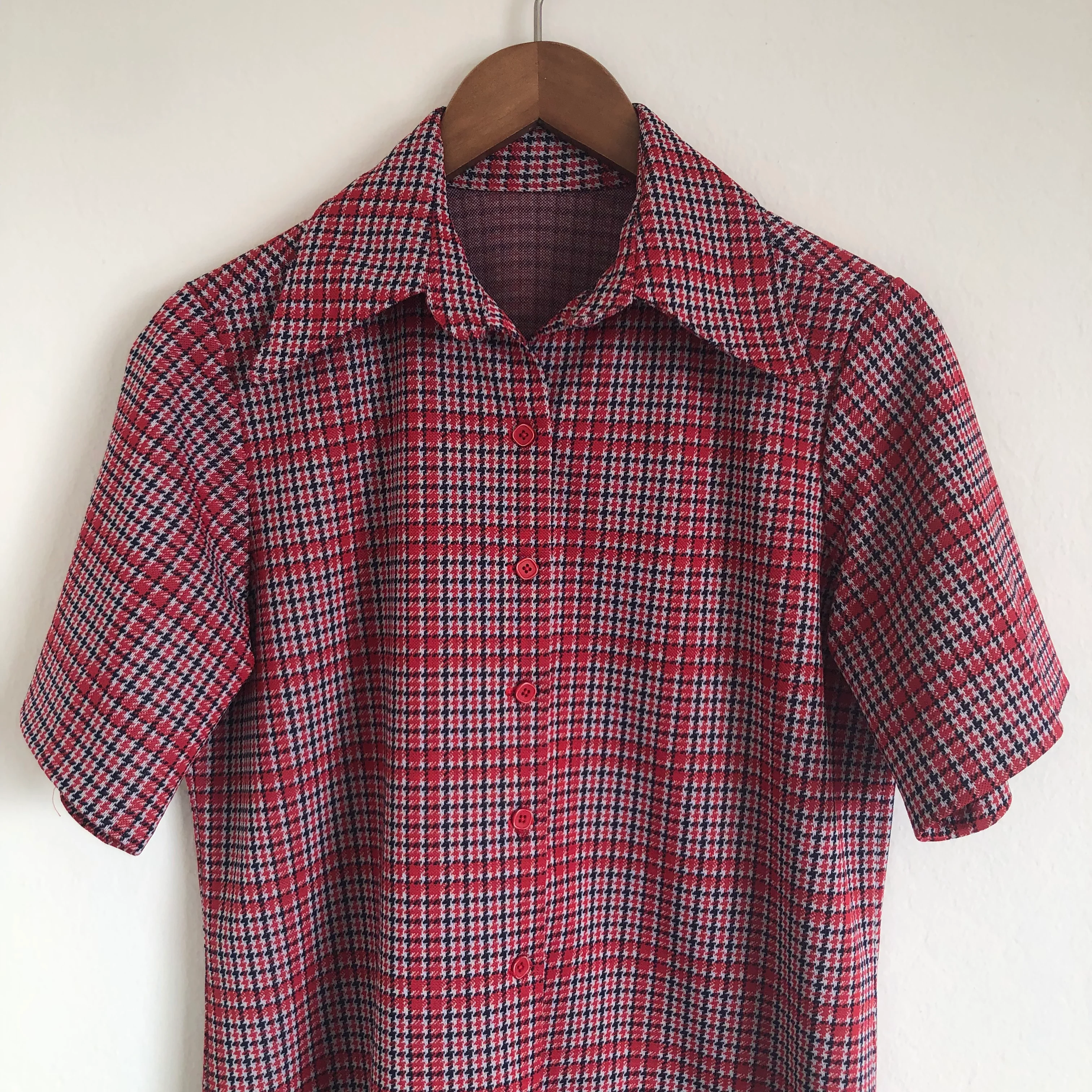 60s/70s Vintage Red Plaid Mod Shirt Houndstooth by American Vintage - Image 6