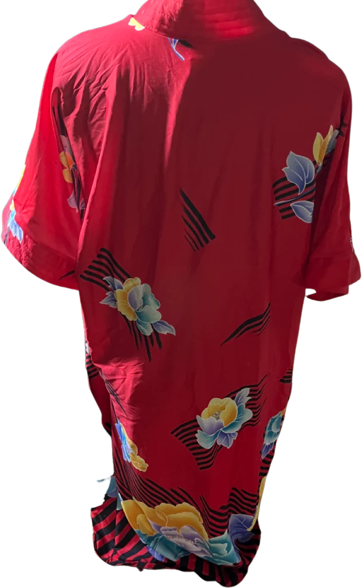 60s/70s Vintage Silky Red Floral Motif Housecoat Smock By Granada - Image 2