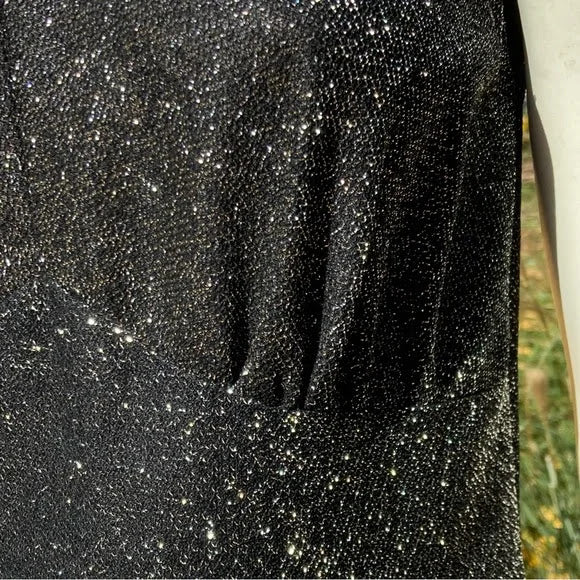 60s/70s Vintage Silver Metallic Black V-neck Evening Gown - Image 3