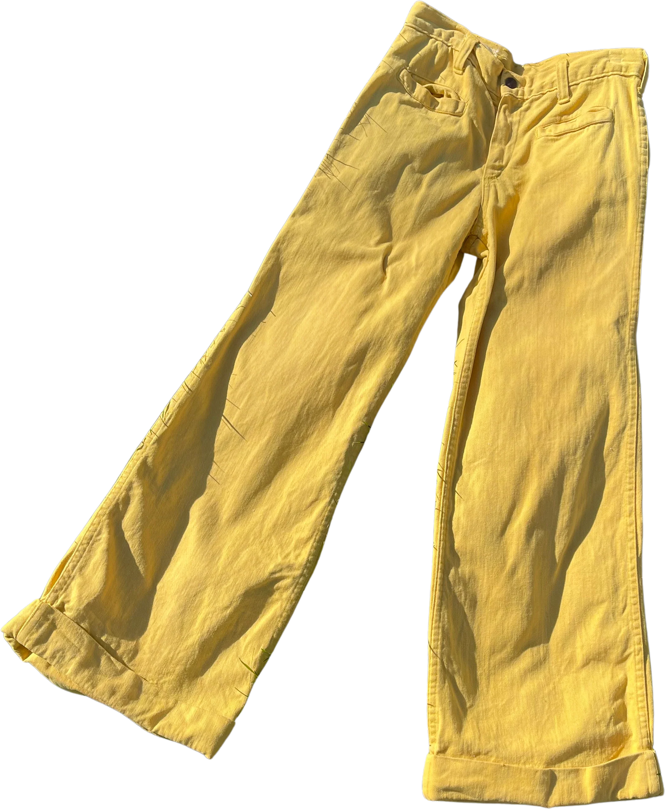 60s/70s Vintage Yellow Wide Leg Sailor Pants | Rolled Cuff By Joseph Magnin