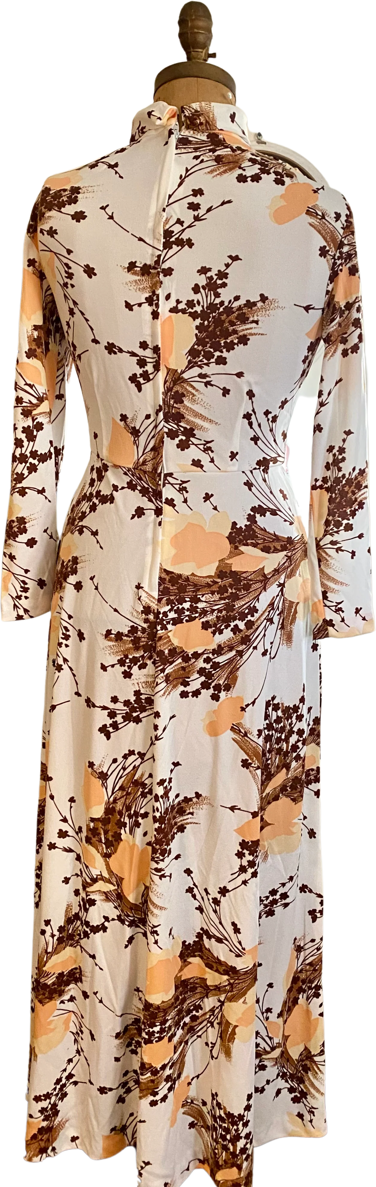 60s/70s Vtg Muted Fall Long Sleeve Turtle Neck Maxi Dress - Image 2