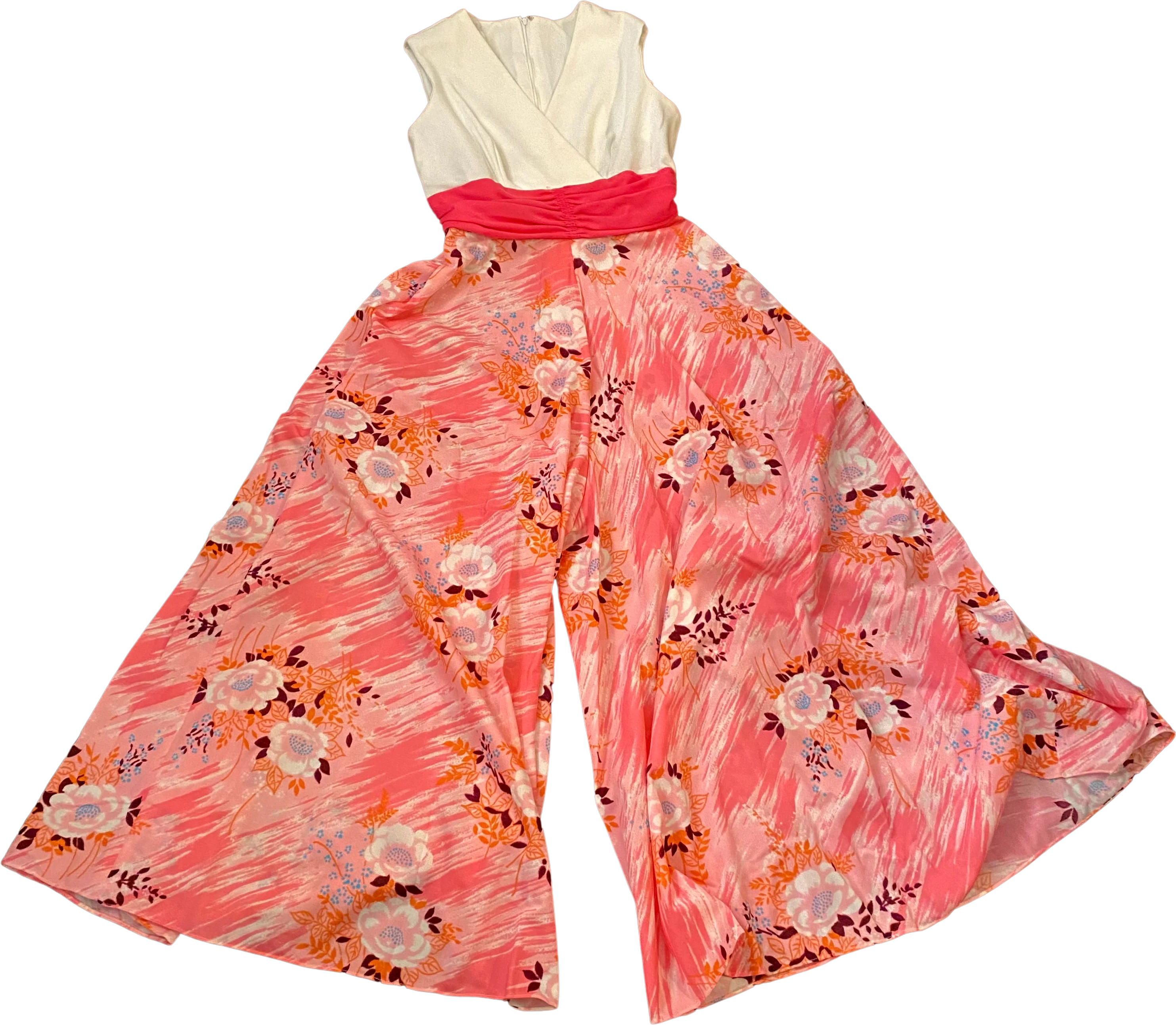 60s/70s Vtg One Piece Wide Leg Jumper Groovy Floral Pants
