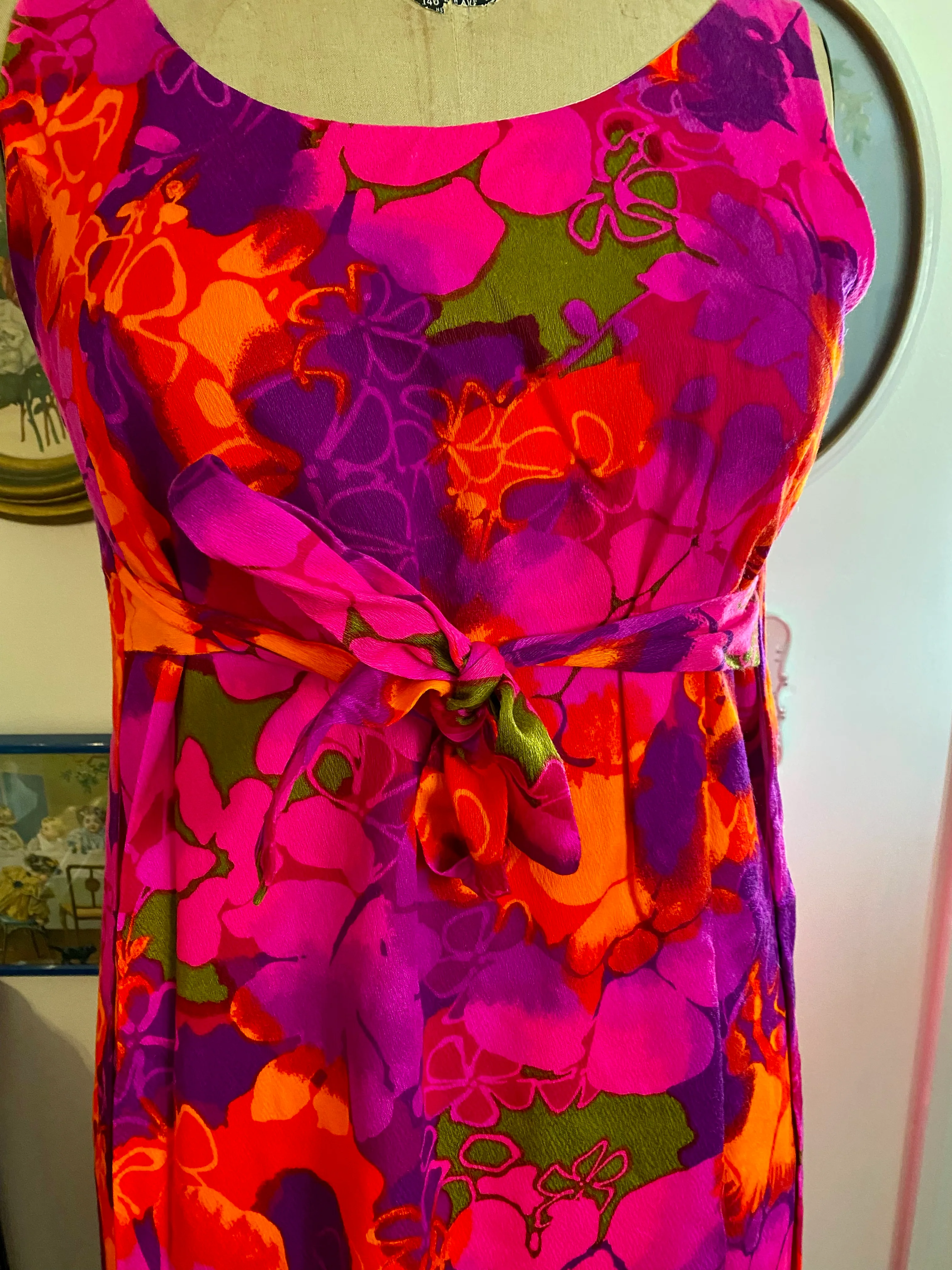 60s/70s Vtg Psychedelic Flower Hawaiian Maxi Wrap Dress By Made In Hawaii Style 535 - Image 5