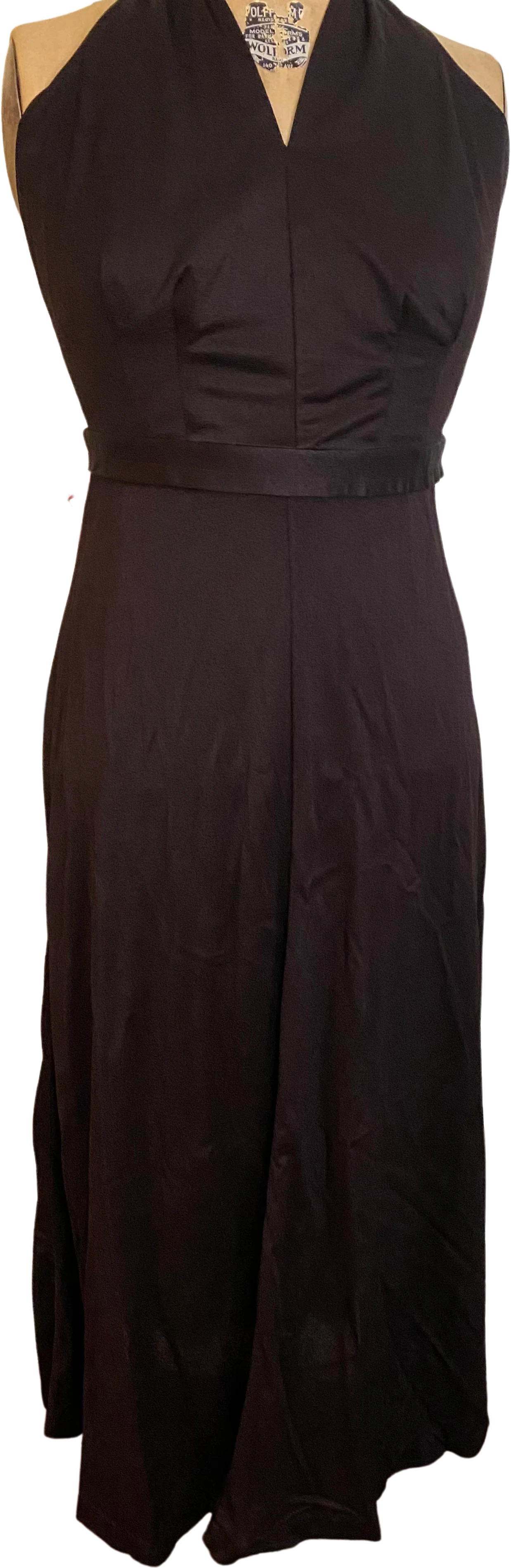 60s/70s Vtg Slinky Black Halter Top Maxi Dress Zipper Back By Raymodes Ny - Image 3