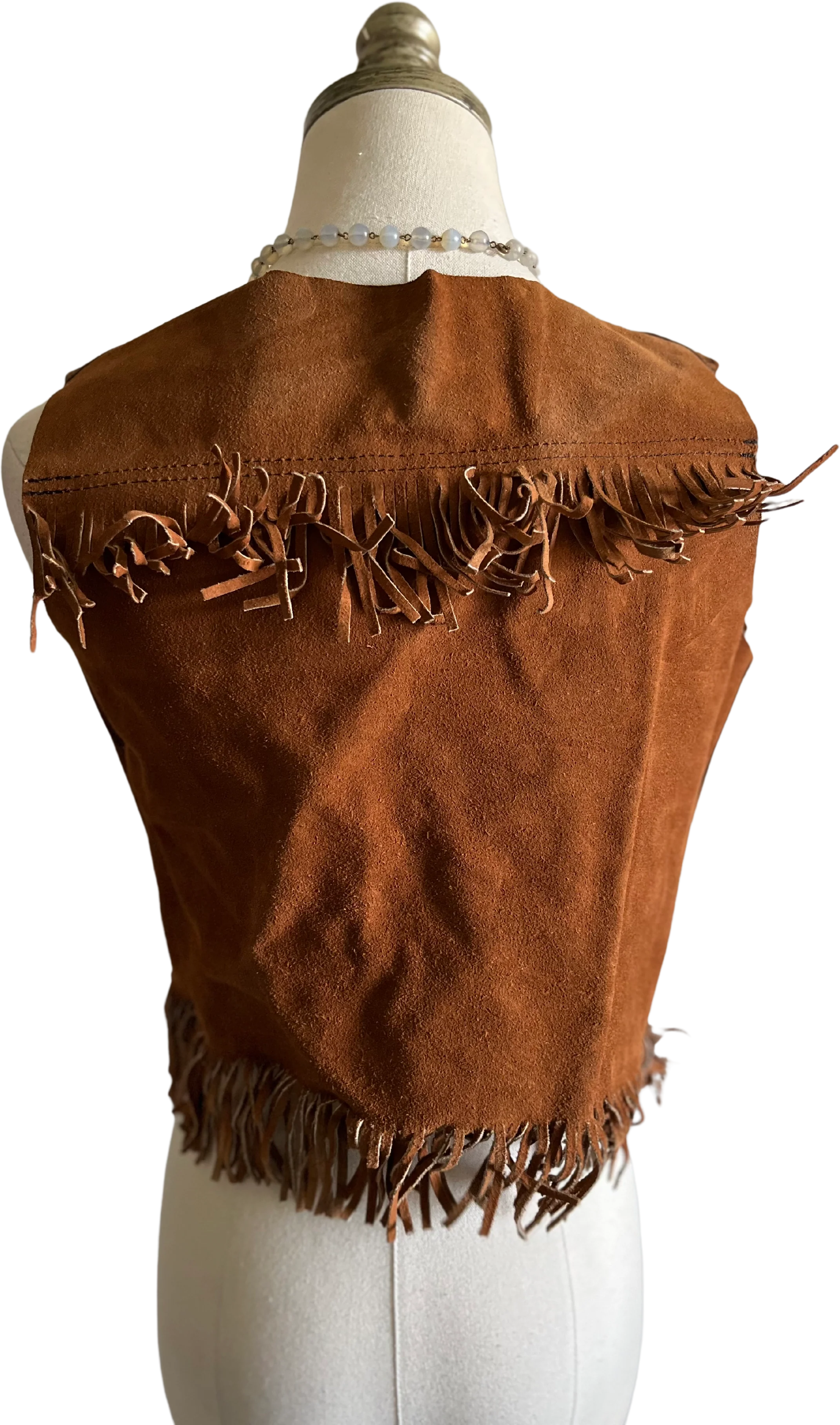 60s/70s Western Brown Suede Leather Fringe Vest - Image 2