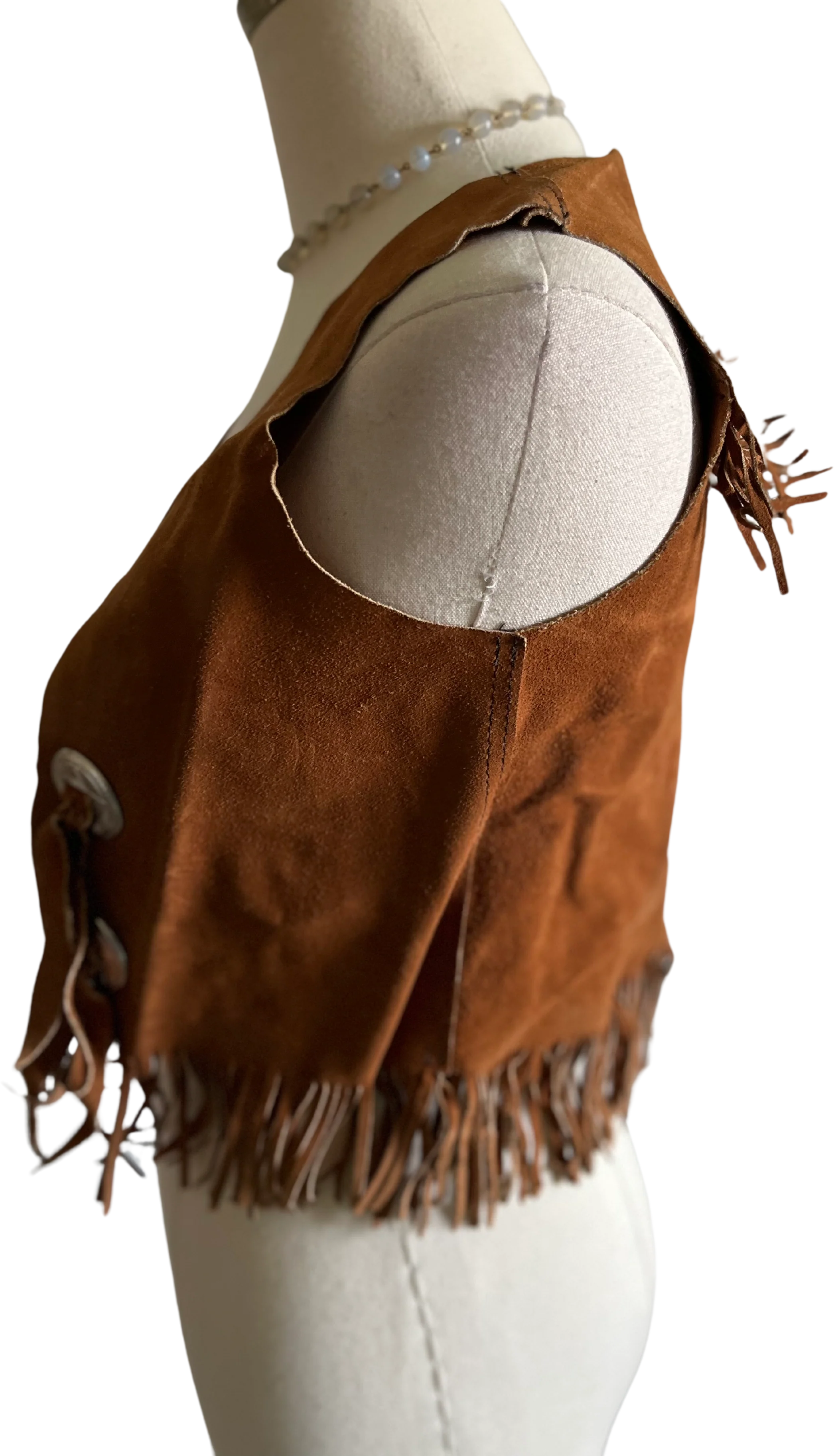 60s/70s Western Brown Suede Leather Fringe Vest - Image 3