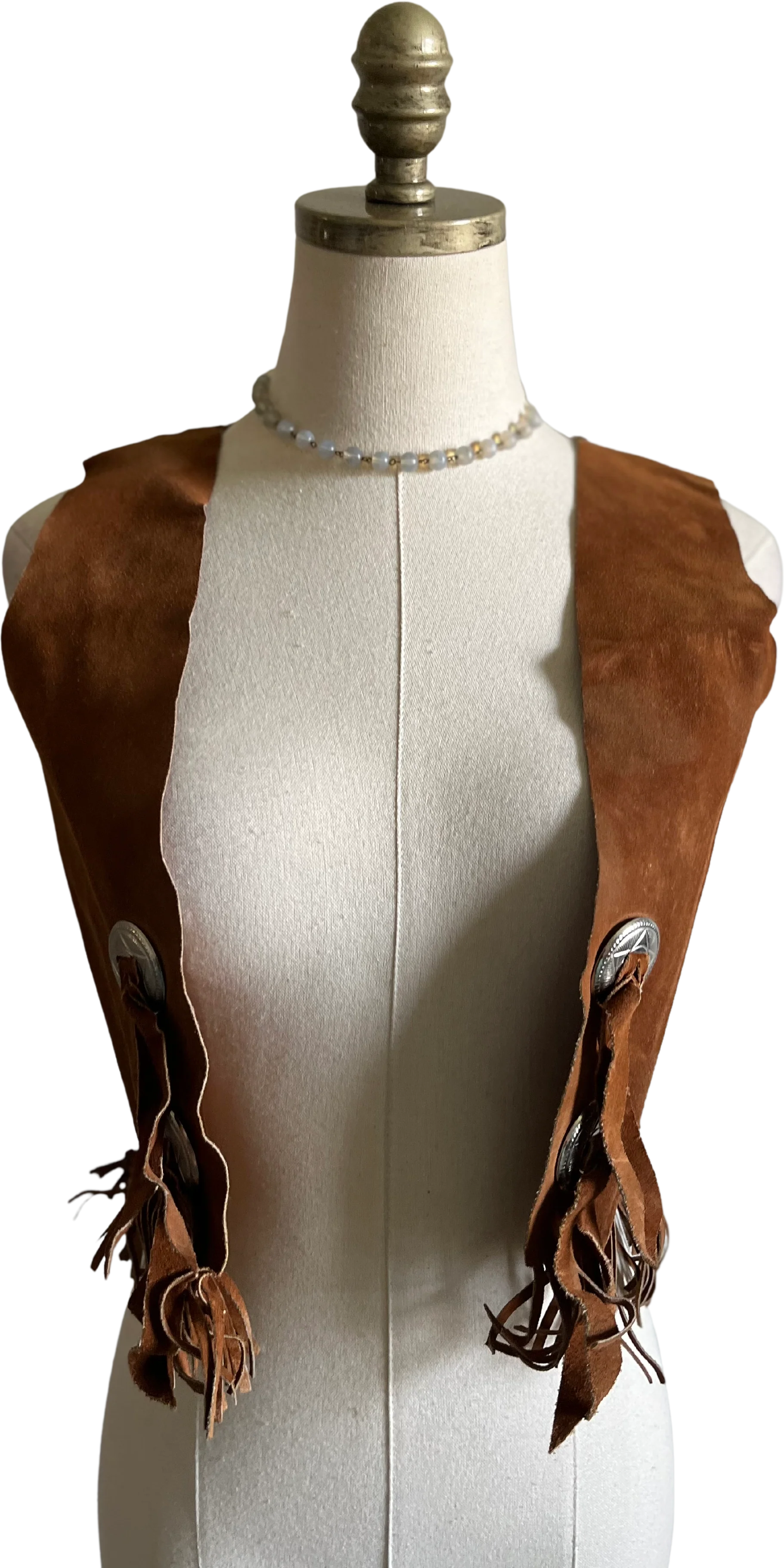 60s/70s Western Brown Suede Leather Fringe Vest - Image 4