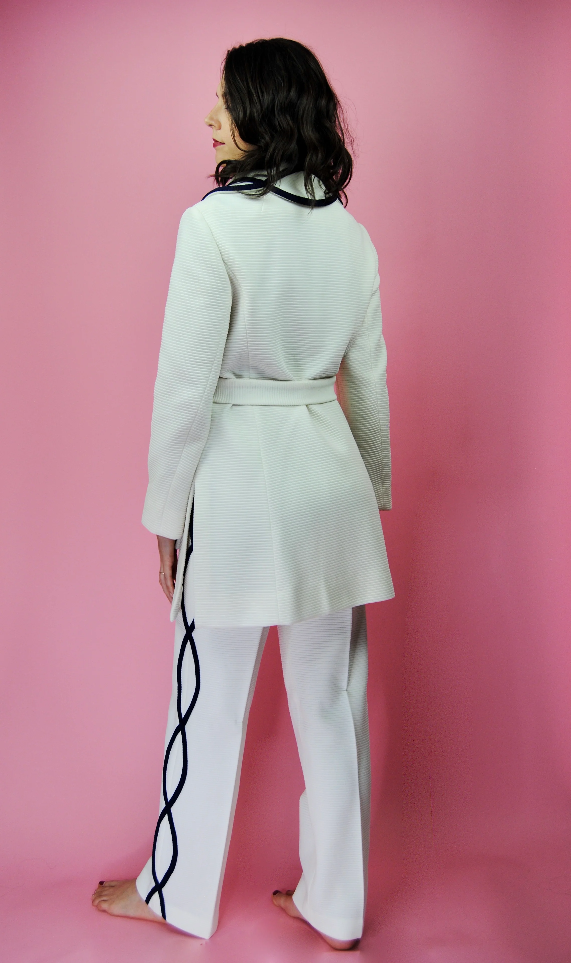 60s/70s White And Blue Chic Poly Knit Pant Suit Set By Lilli Ann - Image 10