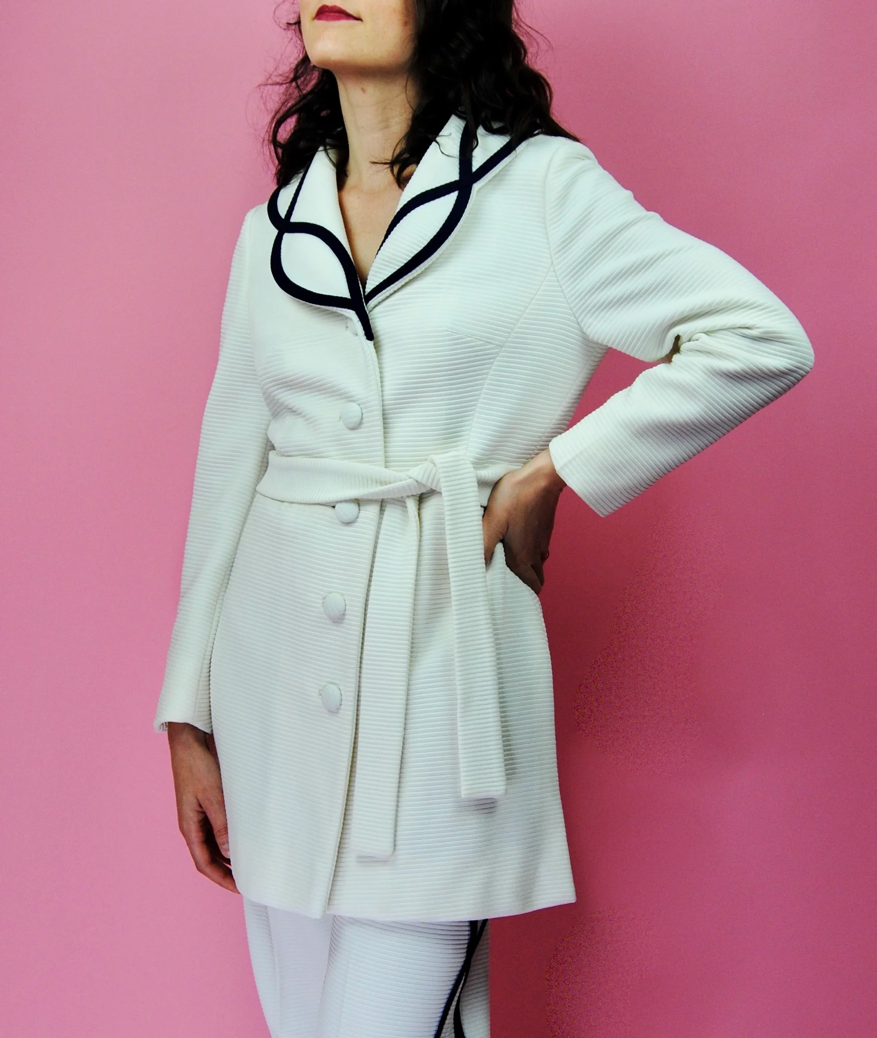 60s/70s White And Blue Chic Poly Knit Pant Suit Set By Lilli Ann - Image 5