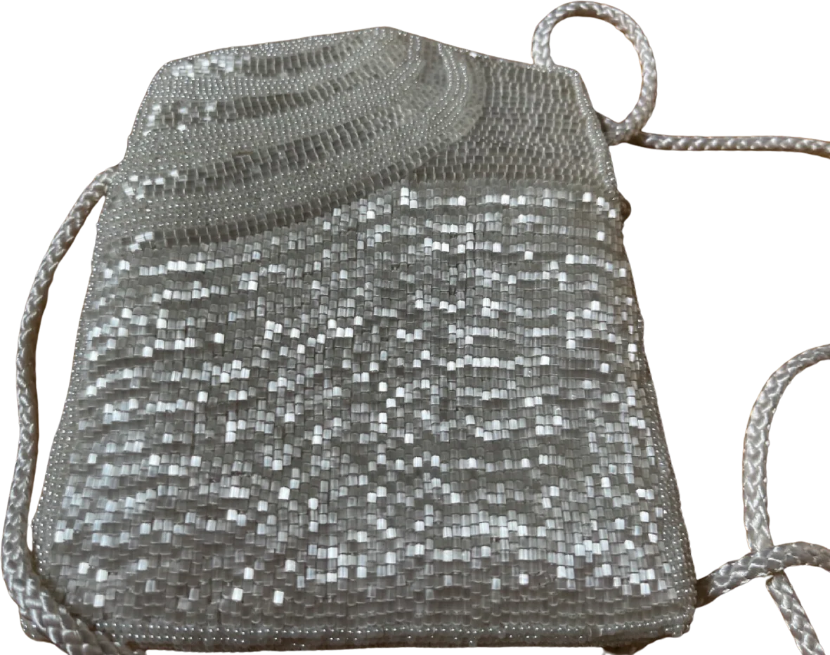 60s/70s White Beaded Handbag Purse Clutch With Long Strap By La Regale Ltd - Image 2