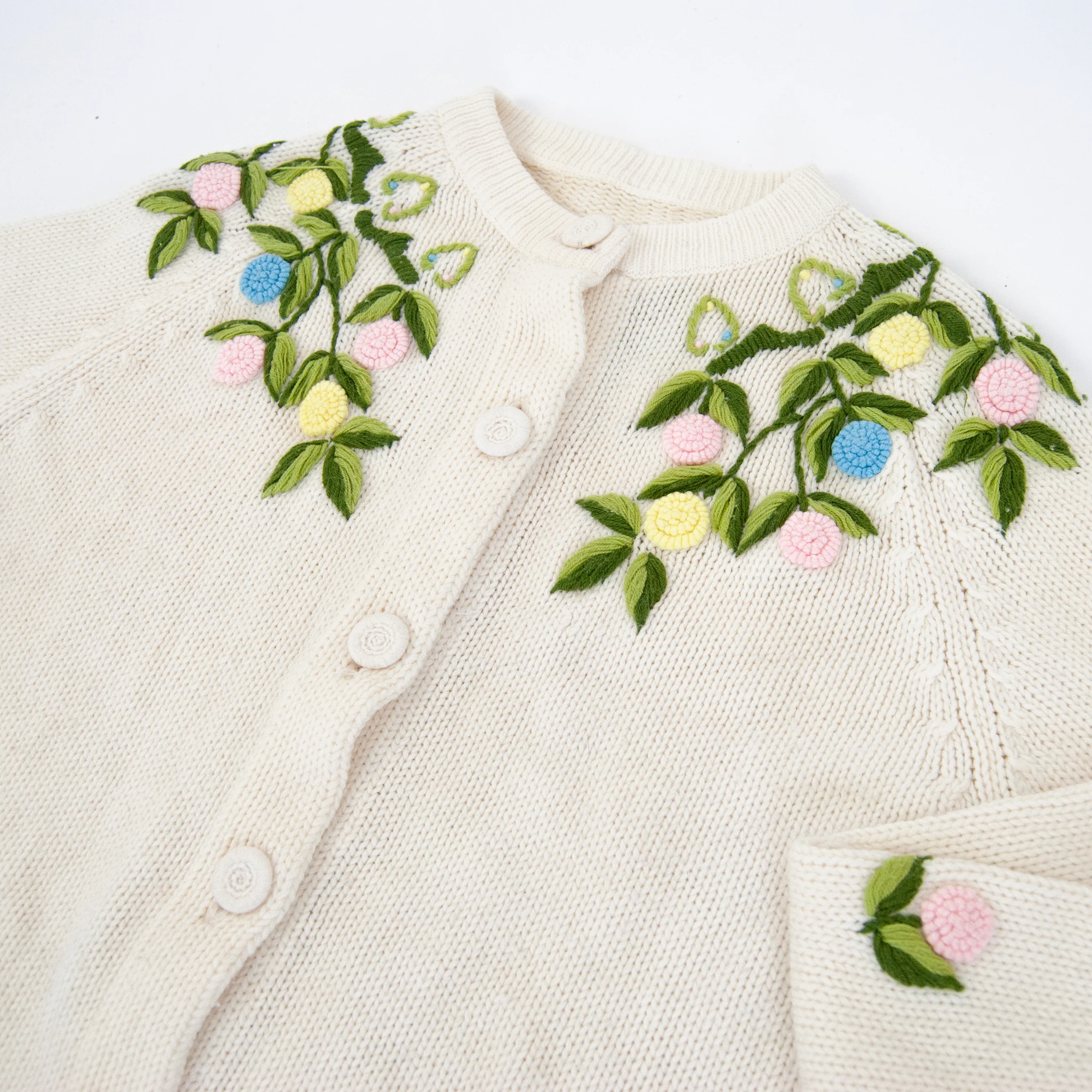 60s/70s White Embroidered Floral Cardigan / S By Miss Holly - Image 7