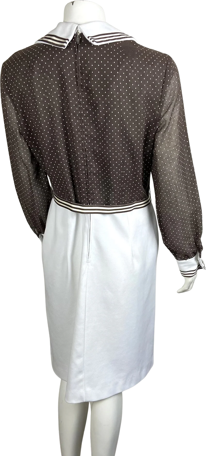 60s/70s Wide Collar Polyester Secretary Dress Polka Dot - Image 2