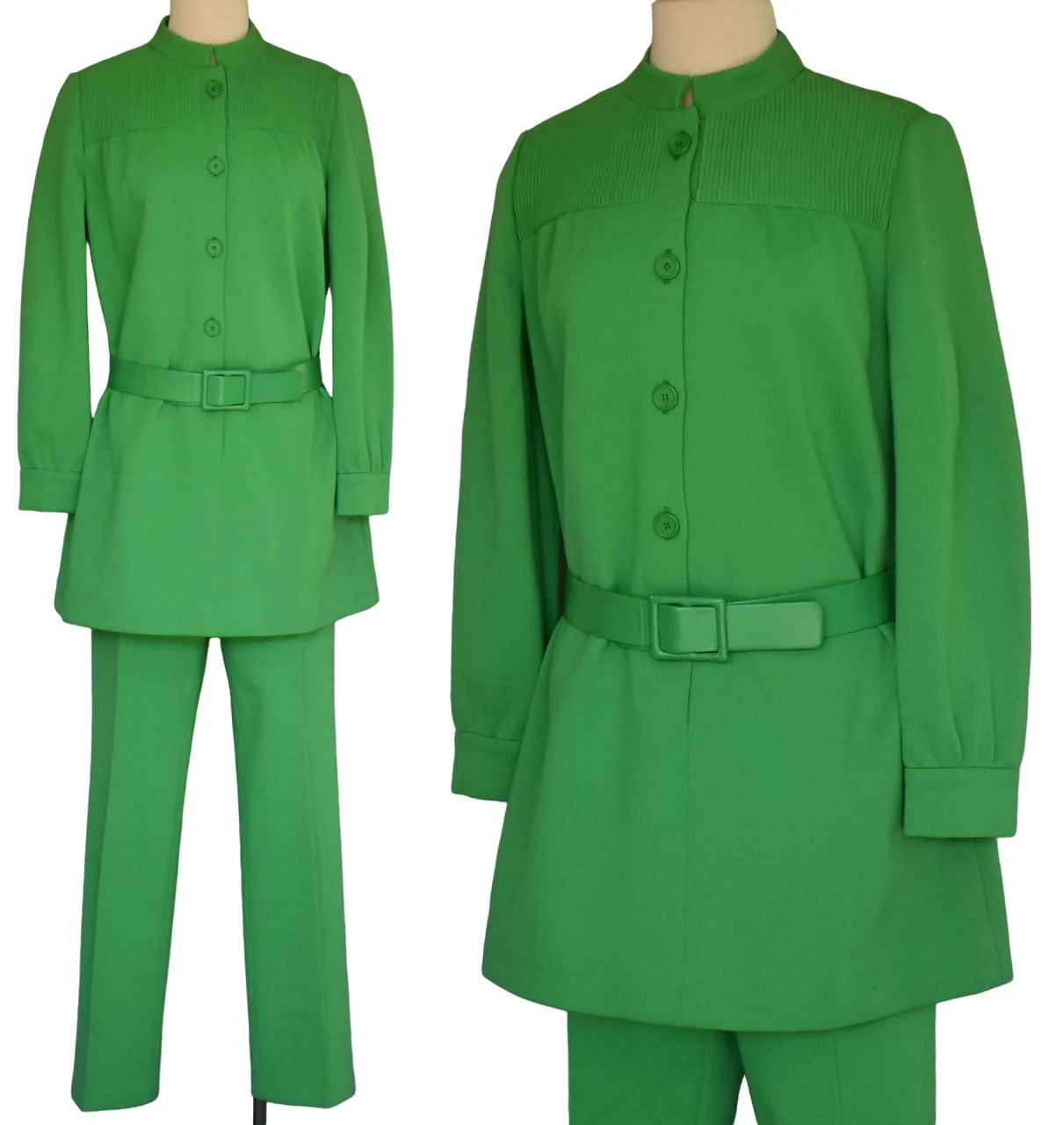 60s/70s Wool Knit Tunic Top And Pants Two Piece Set Green By Kimberly - Image 3