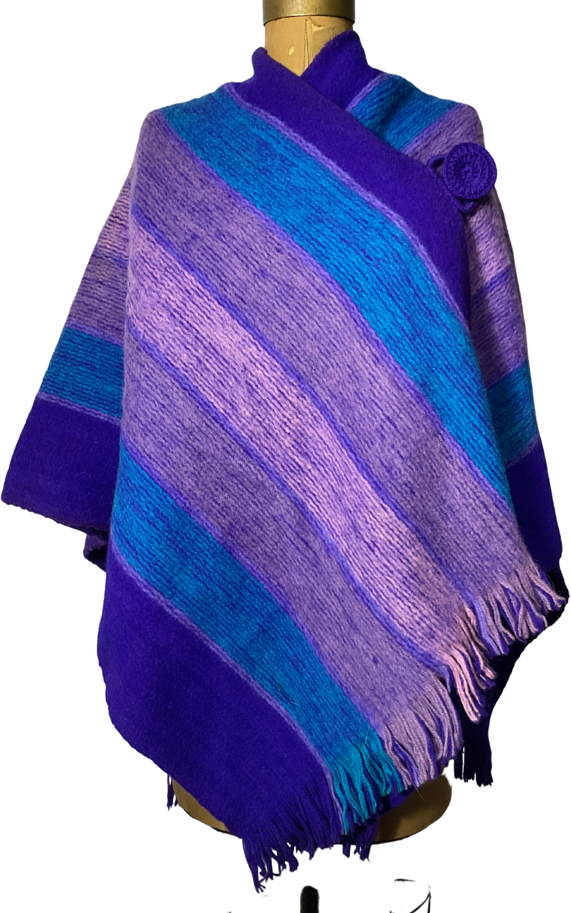 60s/70s Electric Purple And Teal Amazing Heavy Wool Poncho