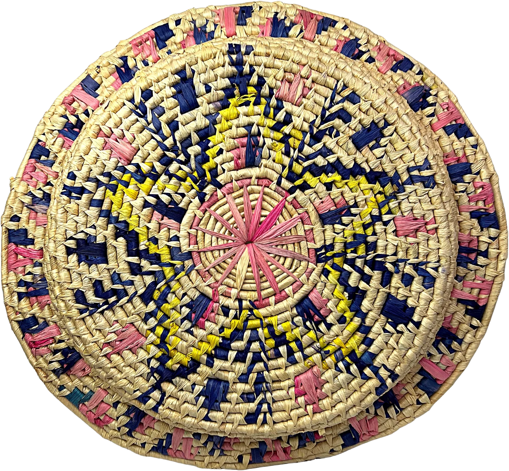 60s/70s Woven Geometrical Navajo Rattan Wall Basket Decor - Image 2