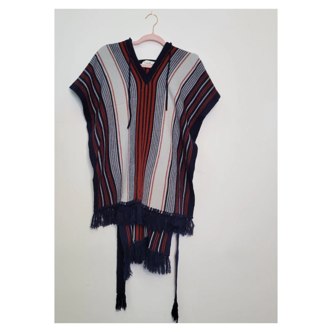 60s/70s Woven Hooded Fringe Sweater Poncho - Image 5