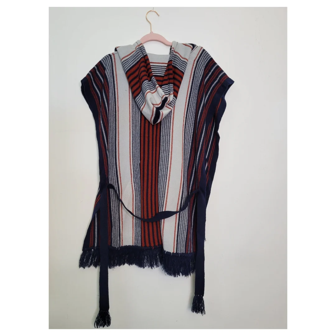 60s/70s Woven Hooded Fringe Sweater Poncho - Image 6