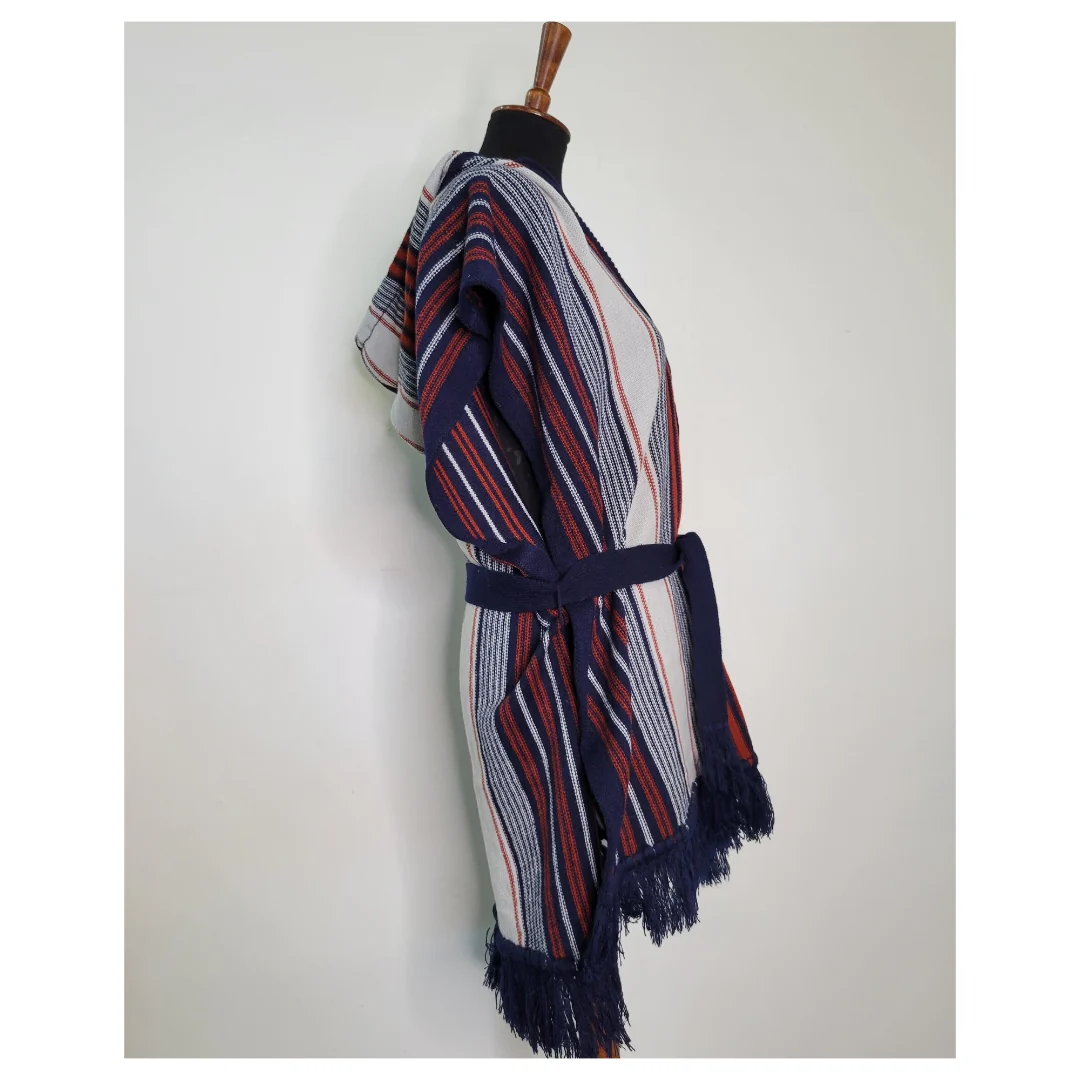 60s/70s Woven Hooded Fringe Sweater Poncho - Image 7