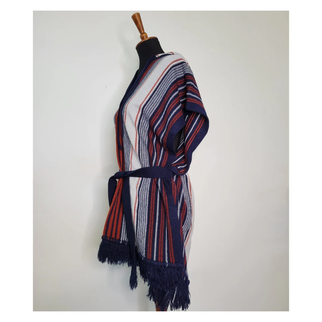 60s/70s Woven Hooded Fringe Sweater Poncho - Image 8