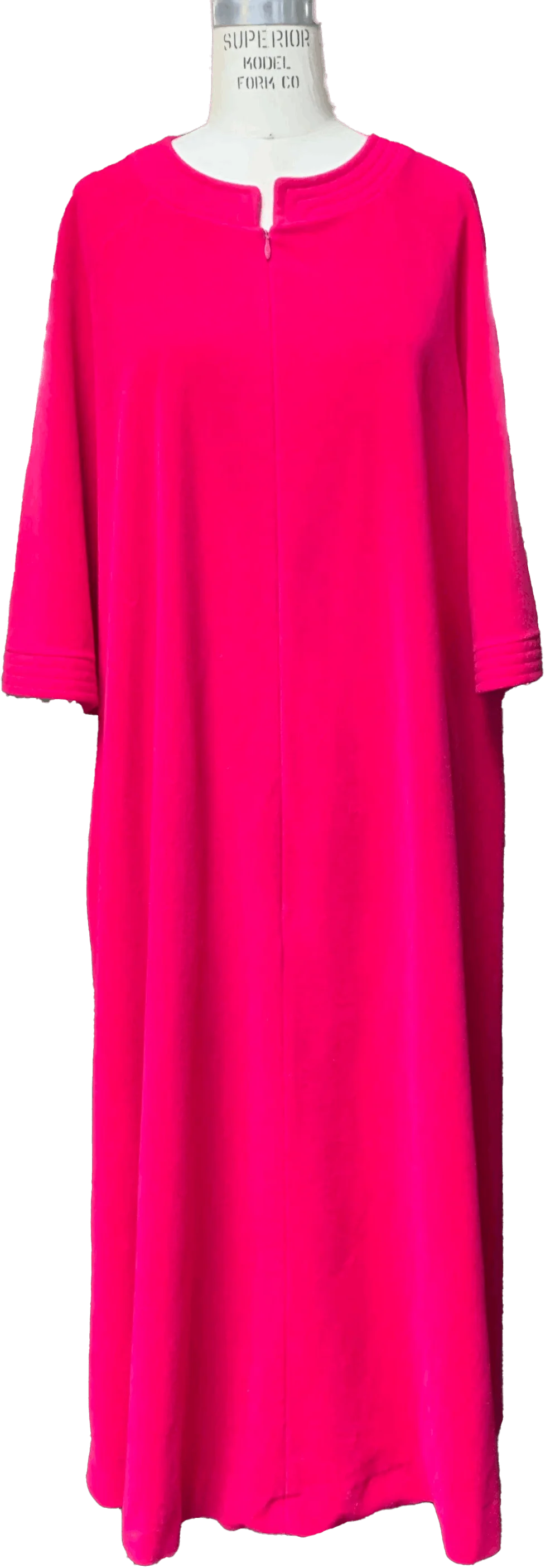 60s/70s Zipper Front Pink Velour Midi Robe By Vanity Fair