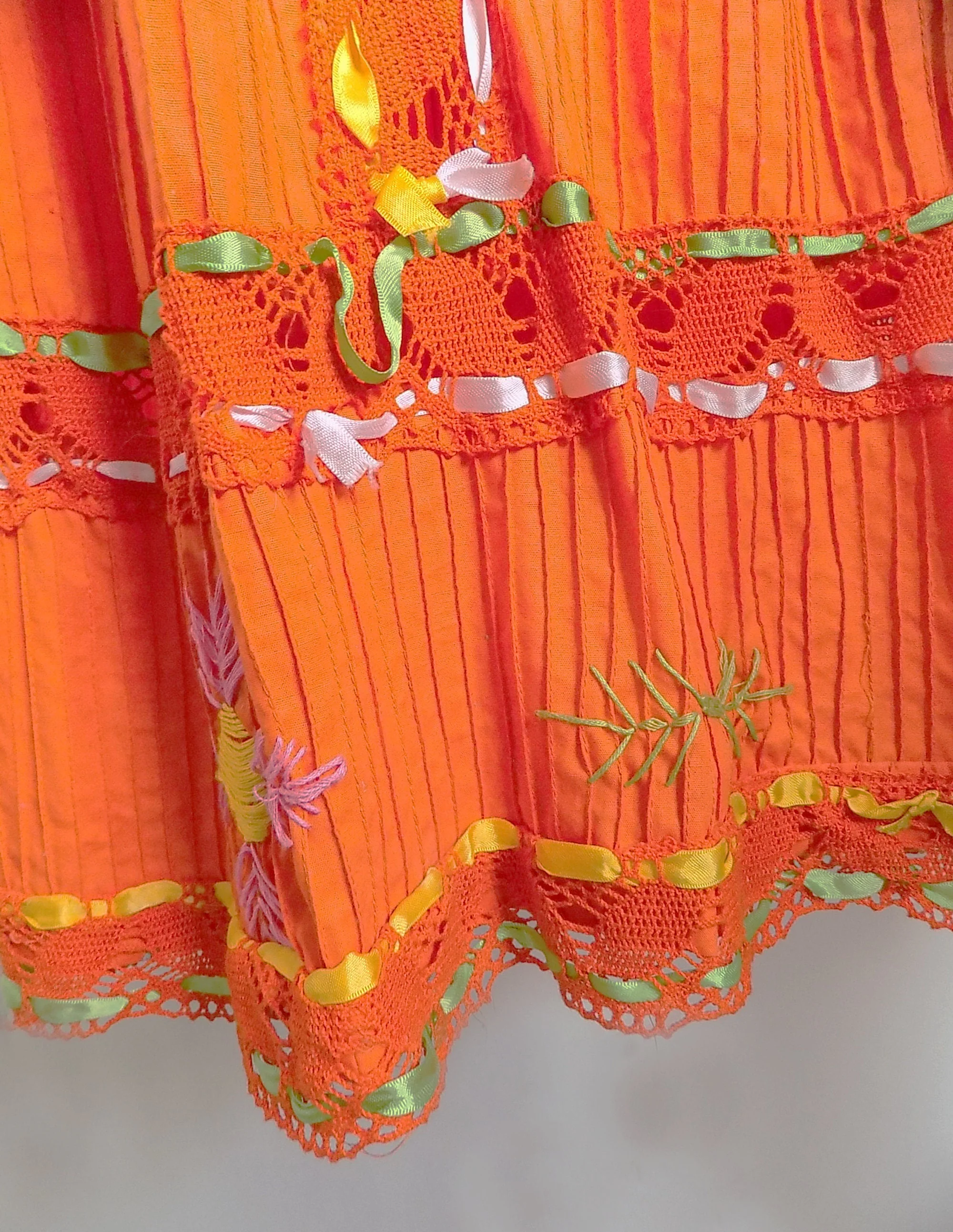 60s 80s Orange Sun Dress Halter Maxi Dress Ribbons Embroidered Peasant Beach Wear Resort Wear Pool Summer - Image 5