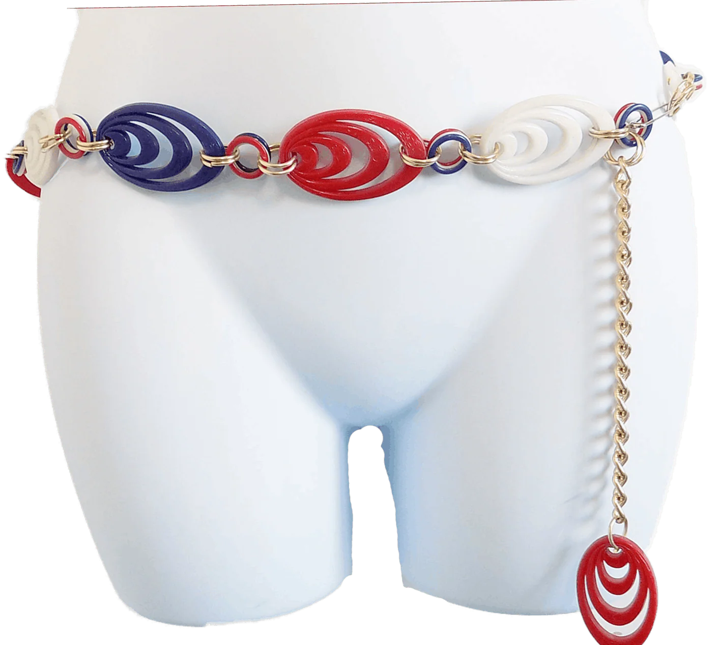 60s Adjustable Plastic and Metal Hip Hugger Link Belt Patriotic Red White and Blue Jeans Mod