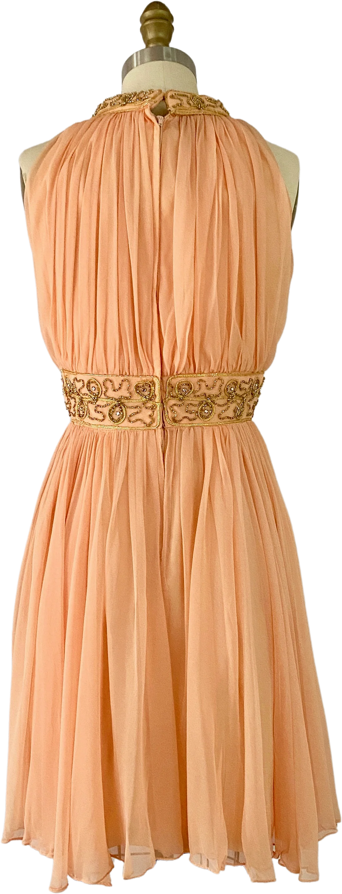 60s Apricot Beaded Grecian-style Cocktail Dress - Image 2