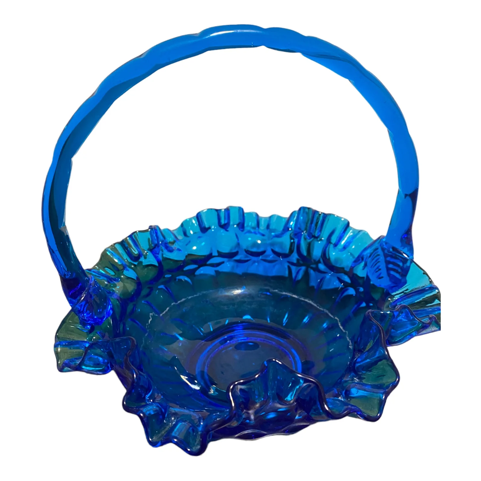 60s Art Glass Basket Thumbprint Pattern Colonial Blue By Fenton - Image 10