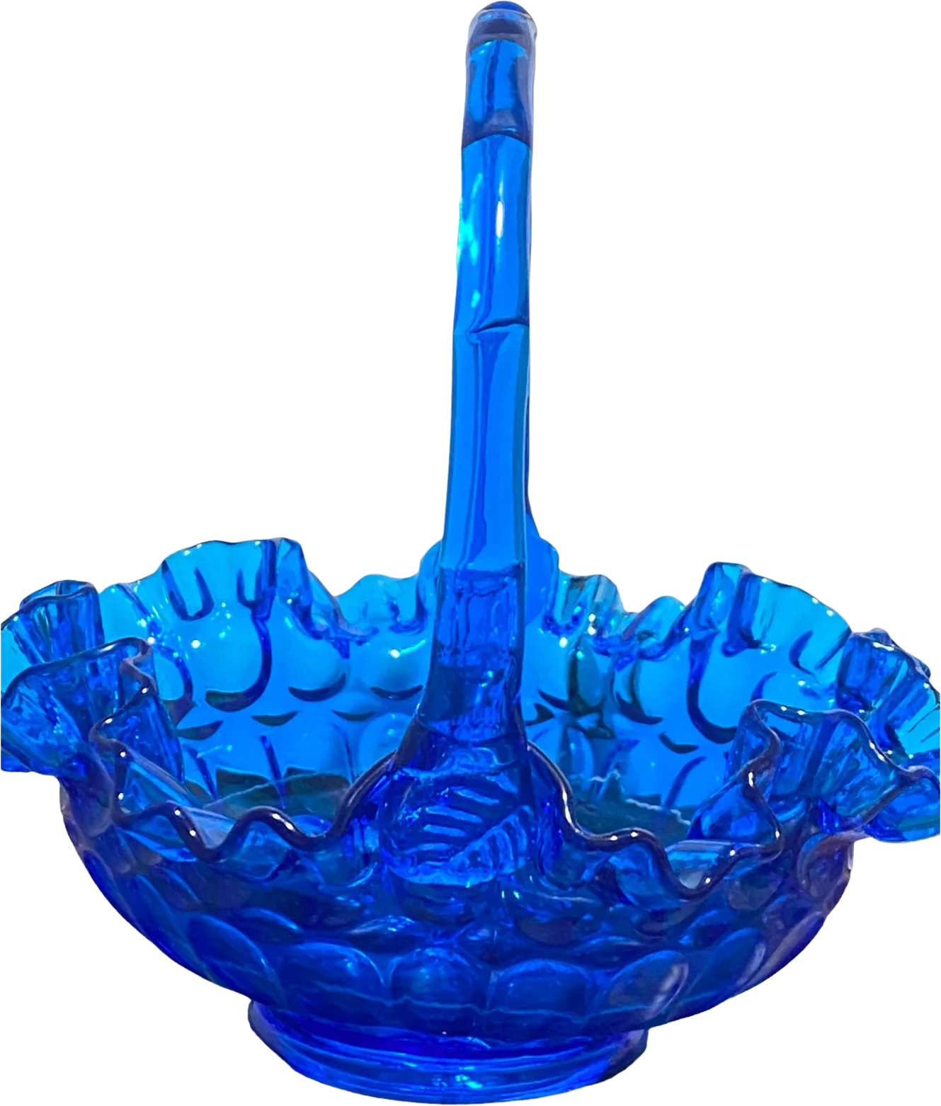 60s Art Glass Basket Thumbprint Pattern Colonial Blue By Fenton - Image 2