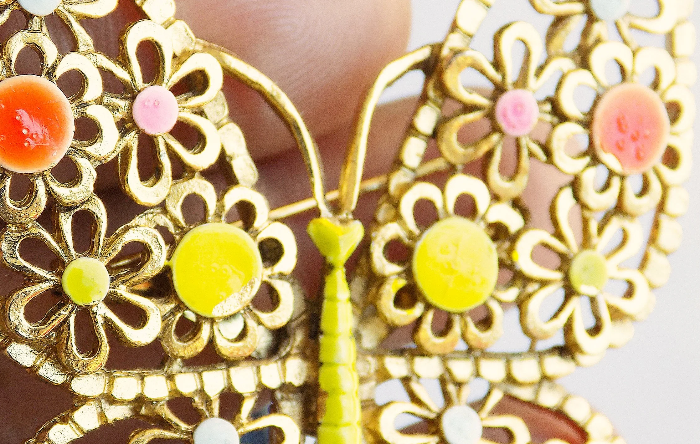 60s Arthur Pepper Art Enameled Butterfly Pin Brooch Signed Gold Tone Neon Pink Yellow Blue Lime Green Mod by Arthur Pepper - Image 4