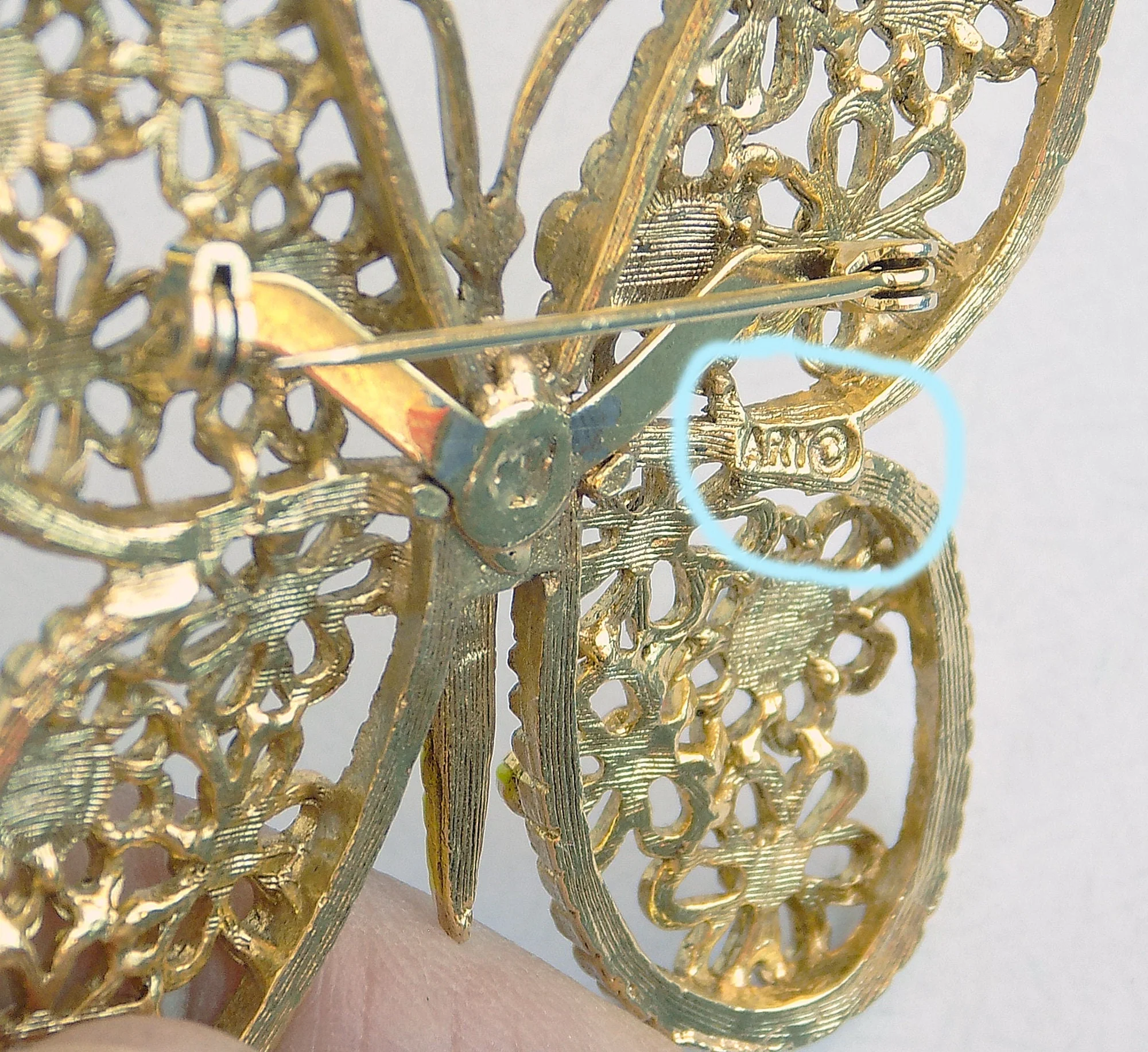 60s Arthur Pepper Art Enameled Butterfly Pin Brooch Signed Gold Tone Neon Pink Yellow Blue Lime Green Mod by Arthur Pepper - Image 5
