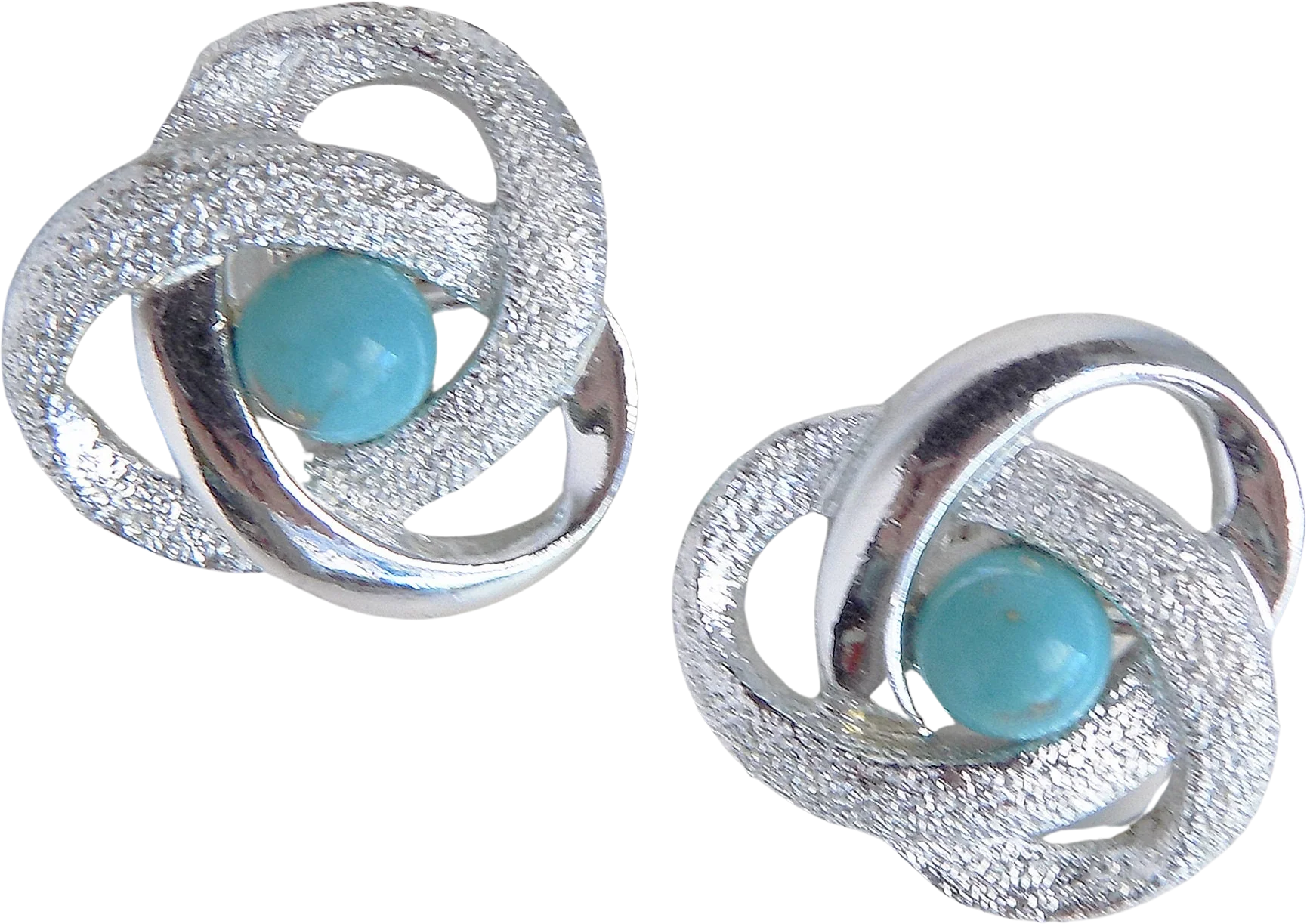 60s Atomic Clip-On Earrings Turquoise Silver Tone Molecular Science 1 Inch by Sarah Covington