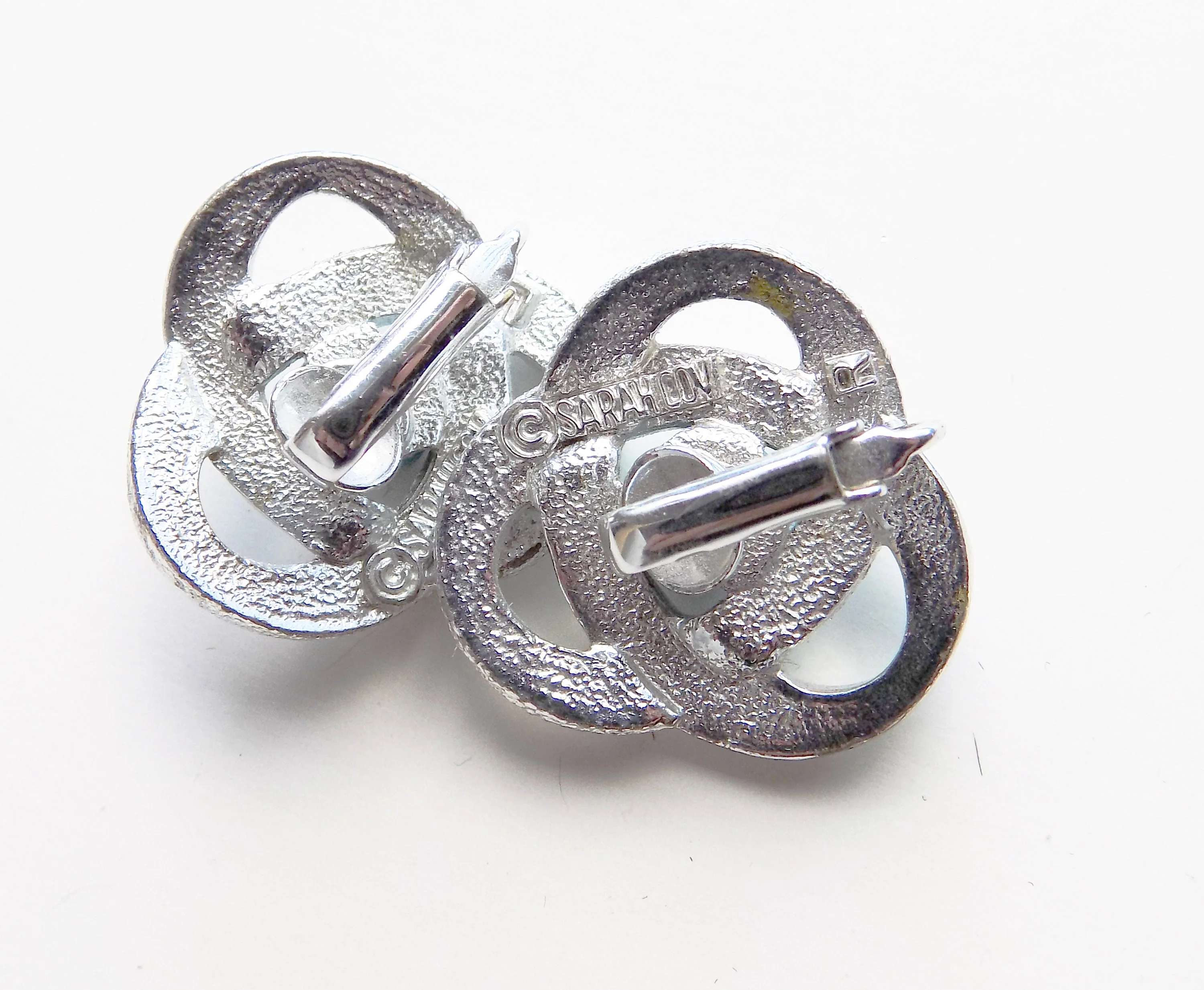 60s Atomic Clip-On Earrings Turquoise Silver Tone Molecular Science 1 Inch by Sarah Covington - Image 4