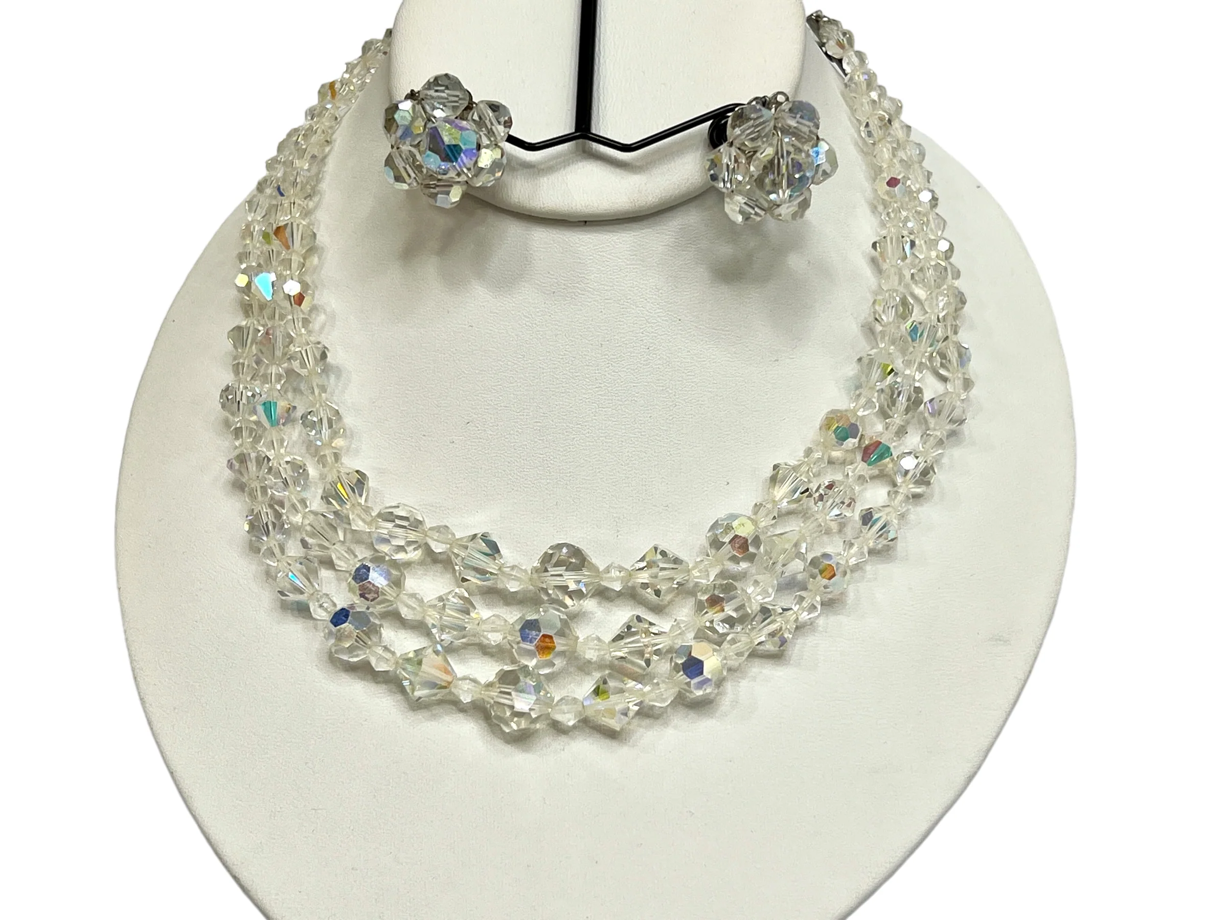 60s Aurora Borealis Beaded Crystal Choker Earrings - Image 10