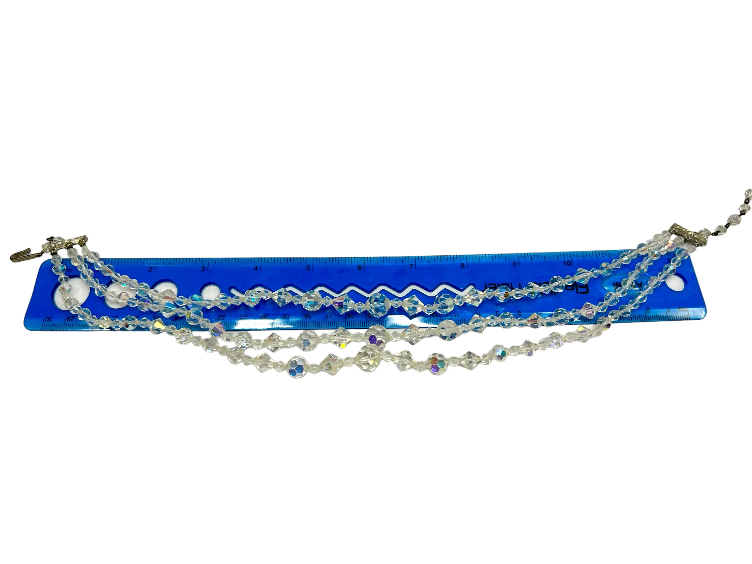 60s Aurora Borealis Beaded Crystal Choker Earrings - Image 11