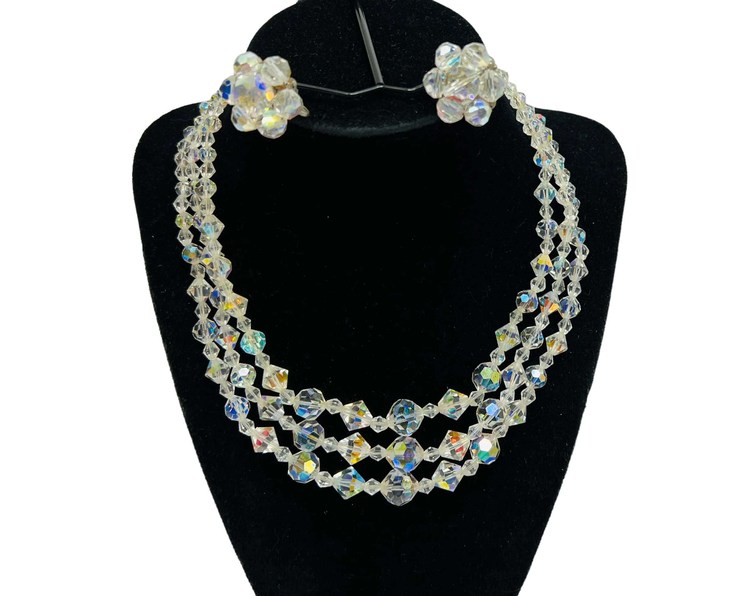 60s Aurora Borealis Beaded Crystal Choker Earrings - Image 3