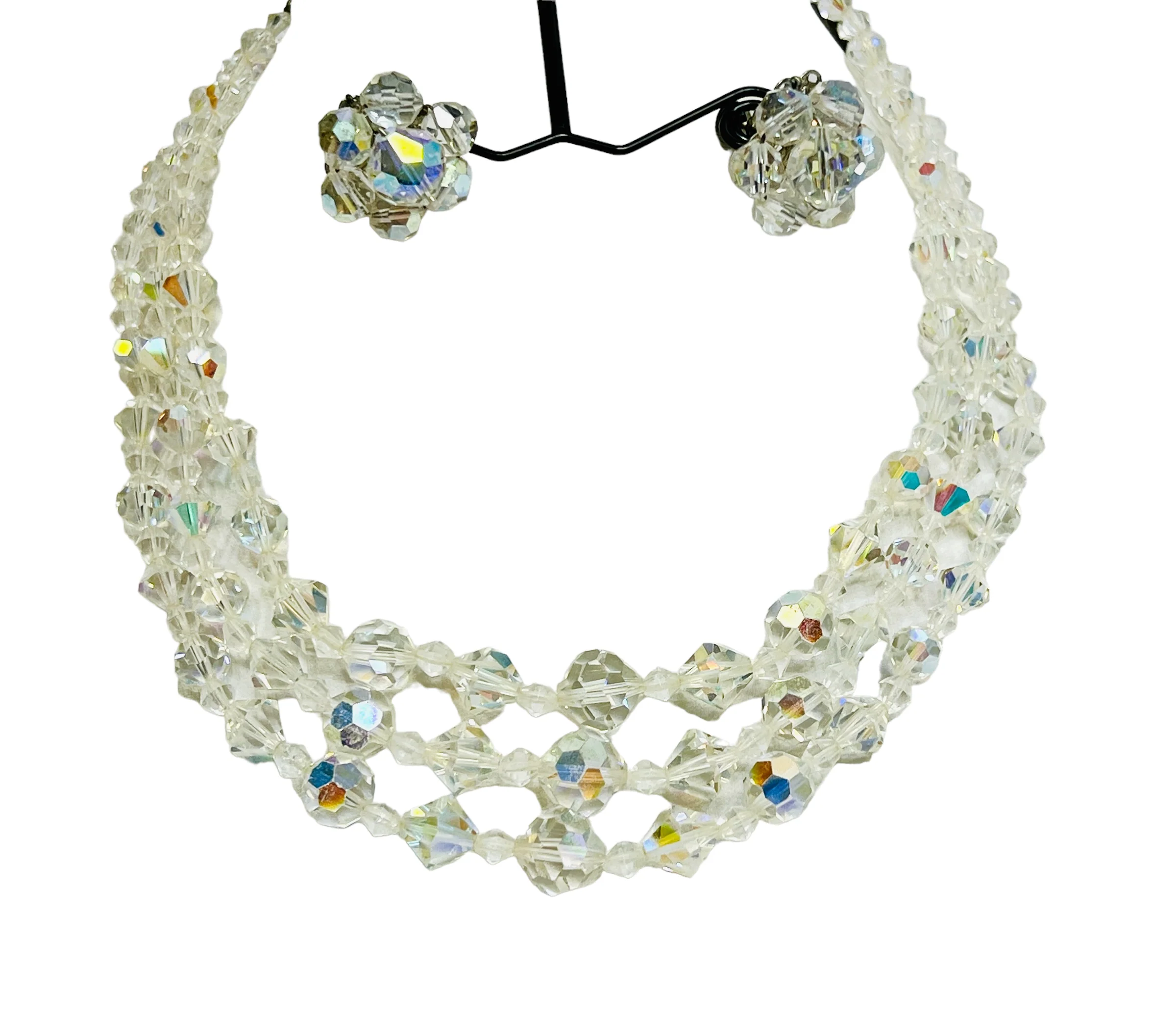 60s Aurora Borealis Beaded Crystal Choker Earrings - Image 4