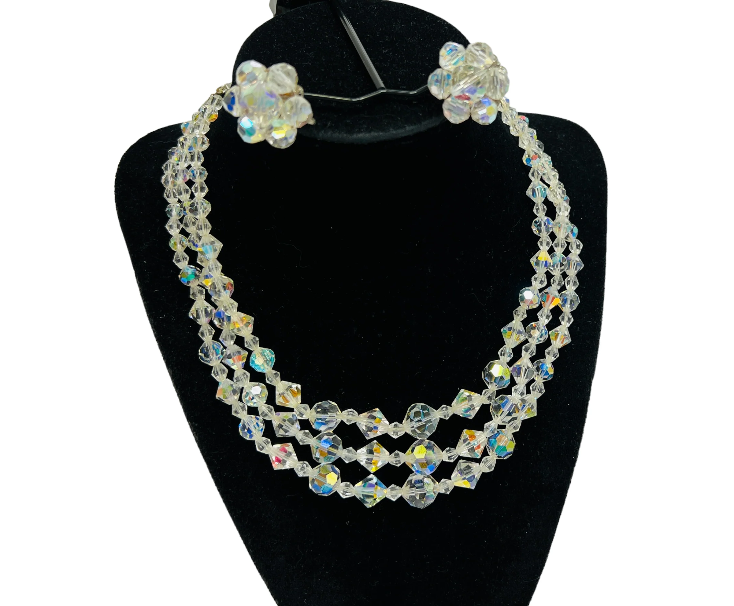 60s Aurora Borealis Beaded Crystal Choker Earrings - Image 5
